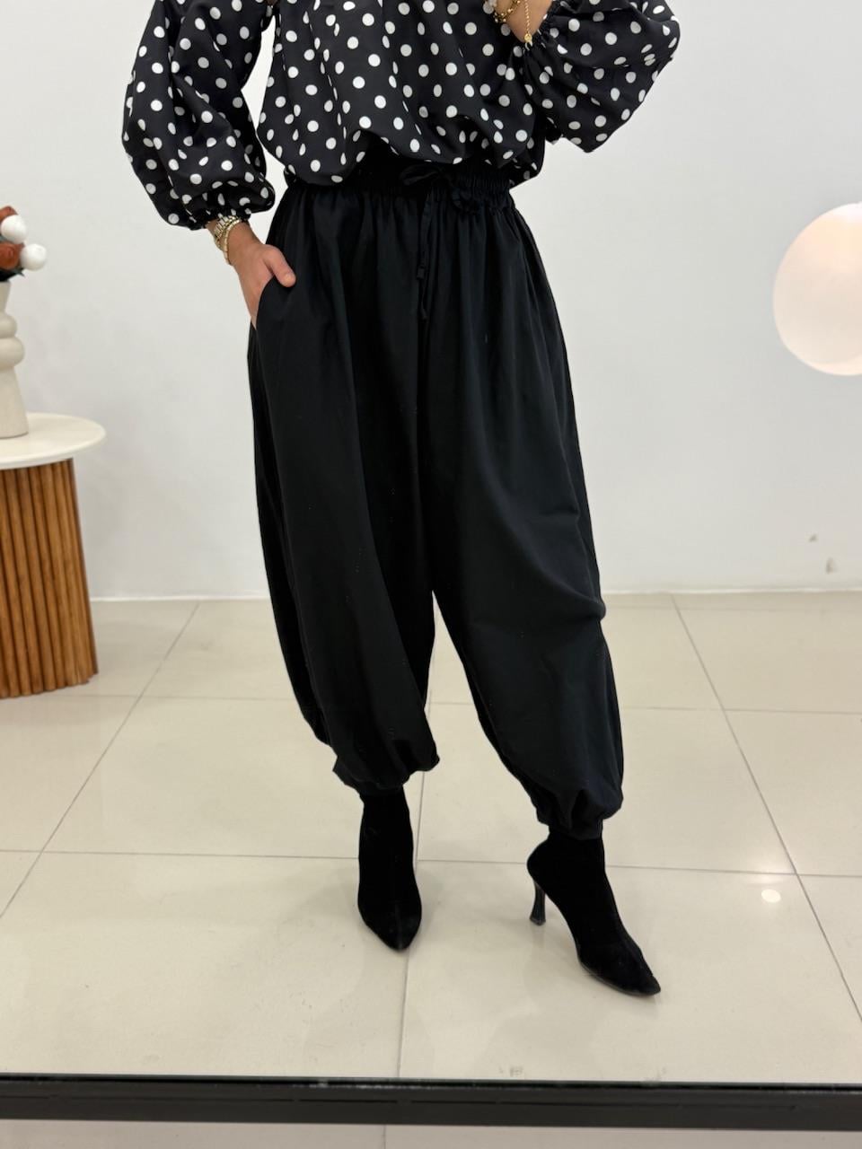 POPLİN ŞALVAR PANTOLON SİYAH