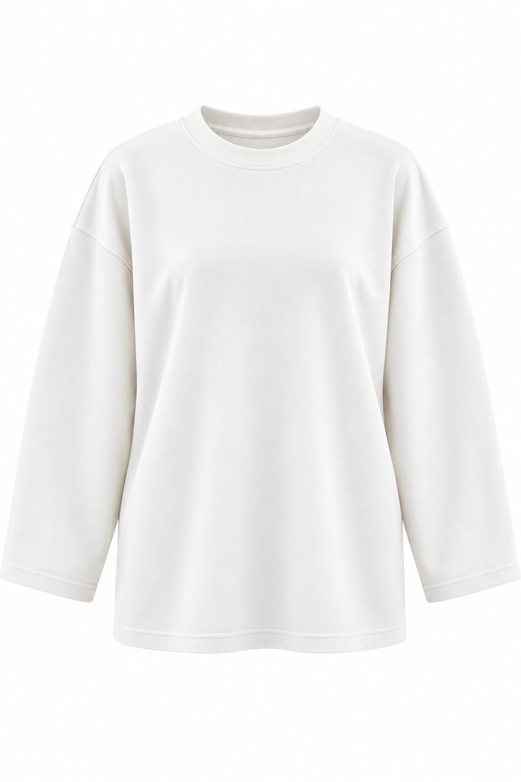 Premium Oversize Kesim Uzun Kollu Basic Sweat Beyaz