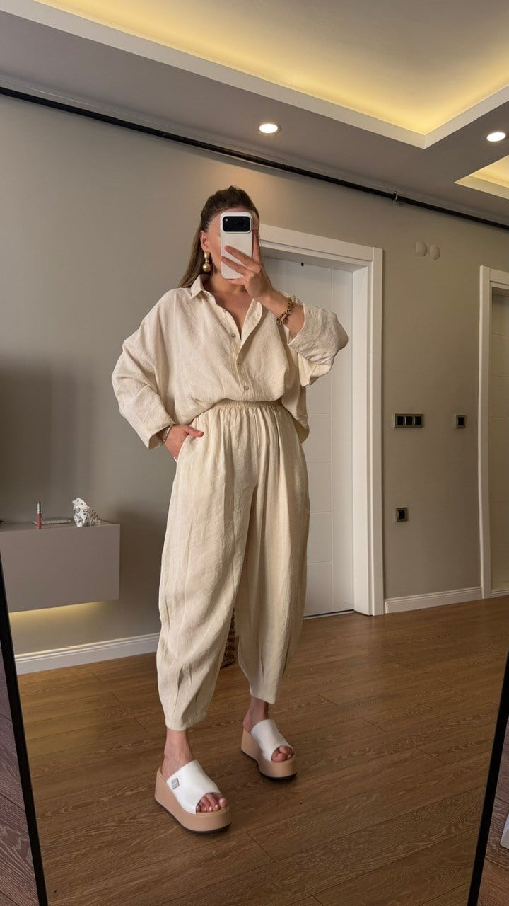 Premium Seri Ayrobin Keten Takım Ekru