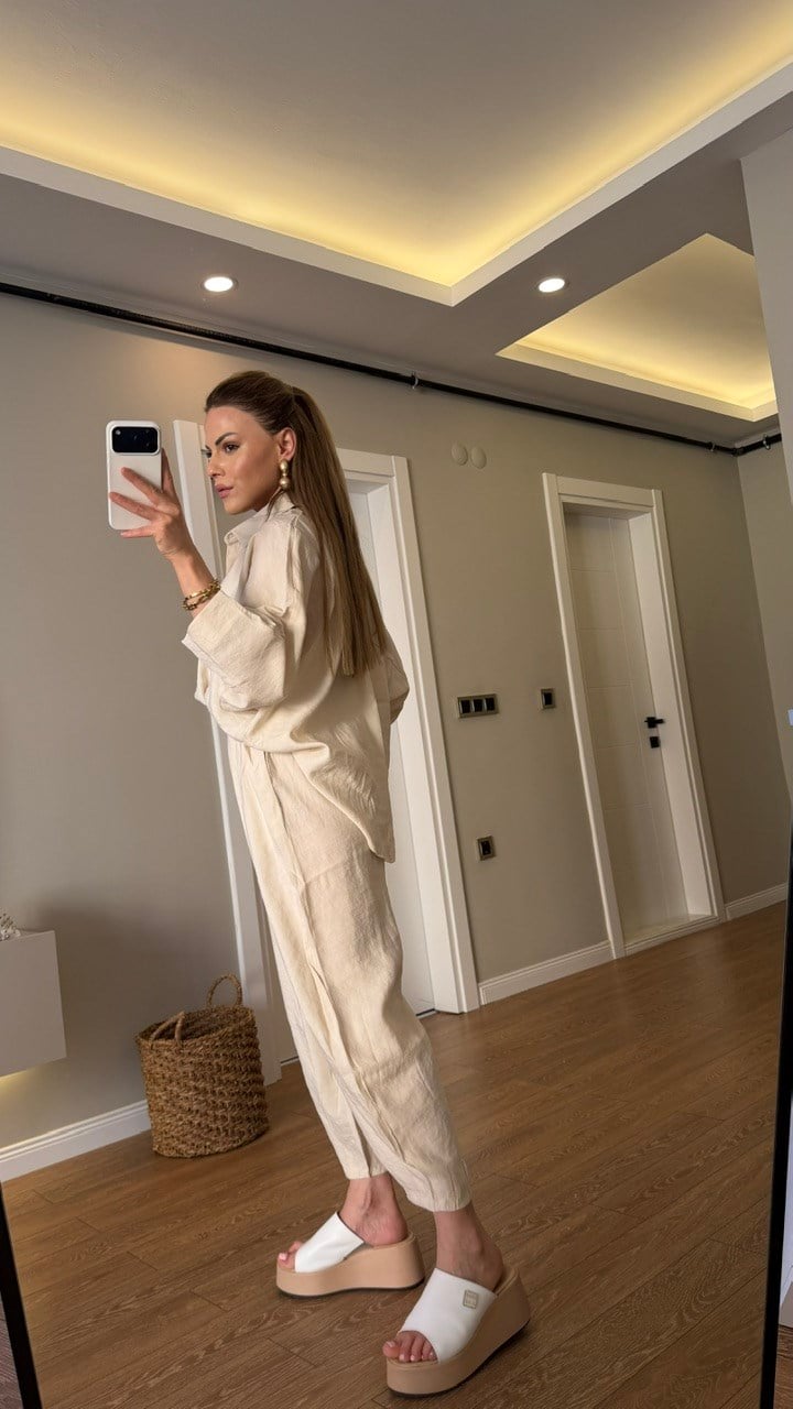 Premium Seri Ayrobin Keten Takım Ekru