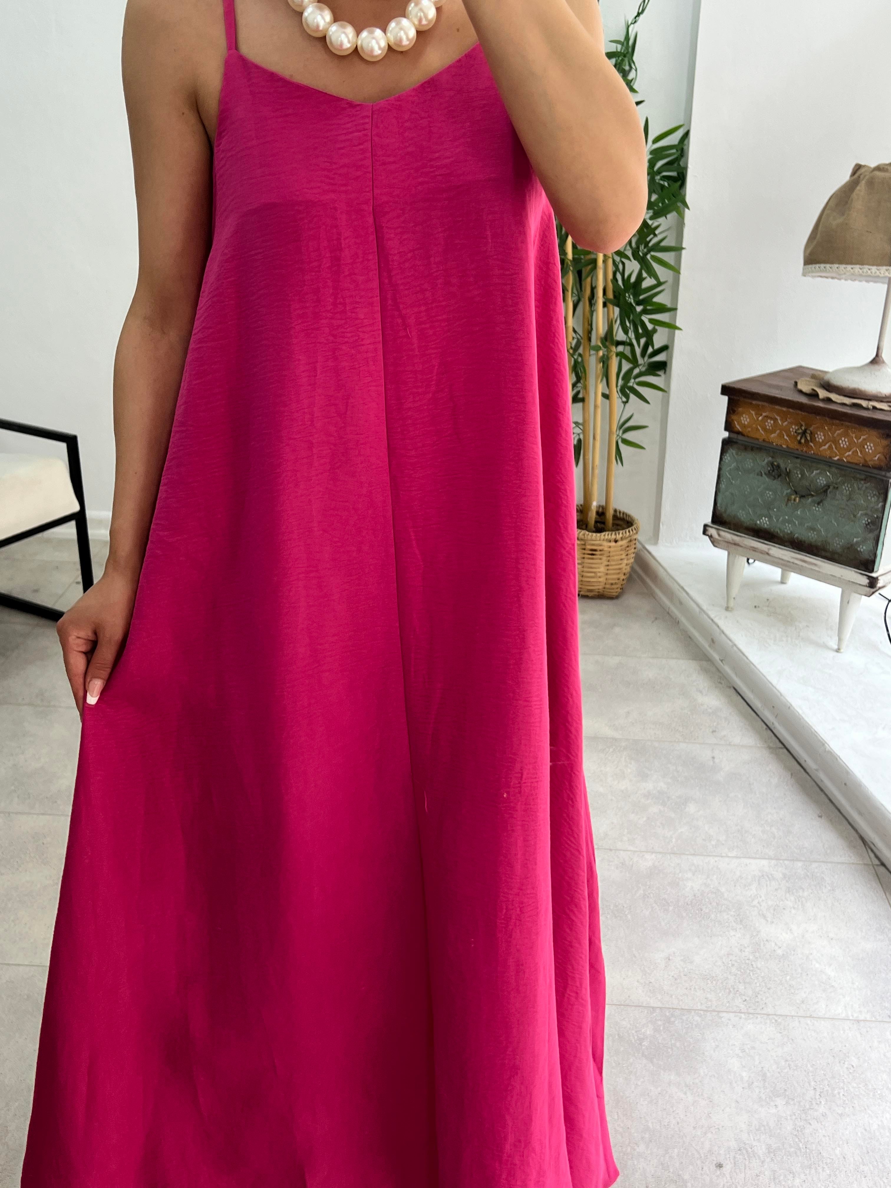 PREMİUM SERİ BASİC SALAŞ TENSEL ELBİSE FUŞYA