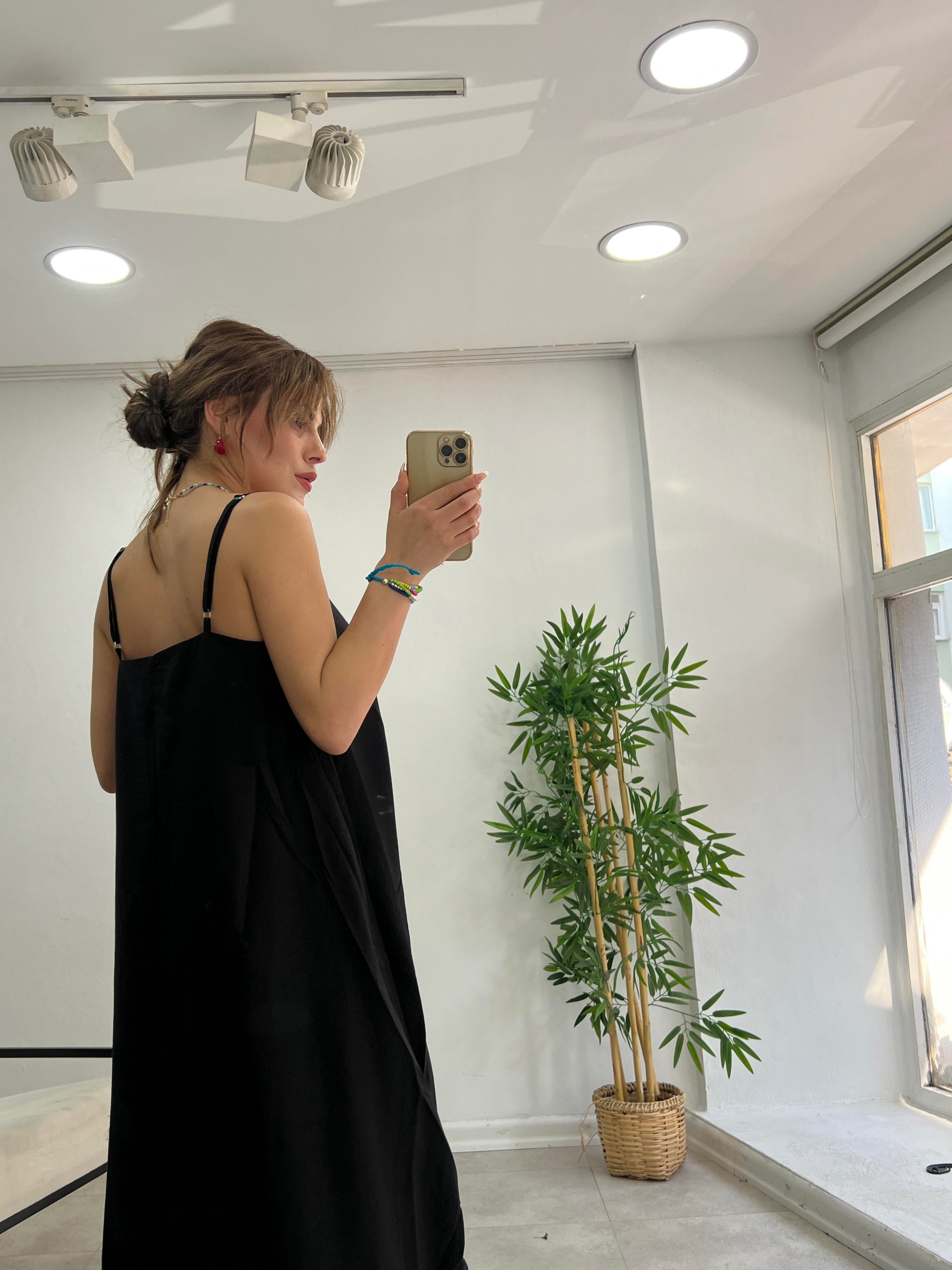 PREMİUM SERİ BASİC SALAŞ TENSEL ELBİSE SİYAH