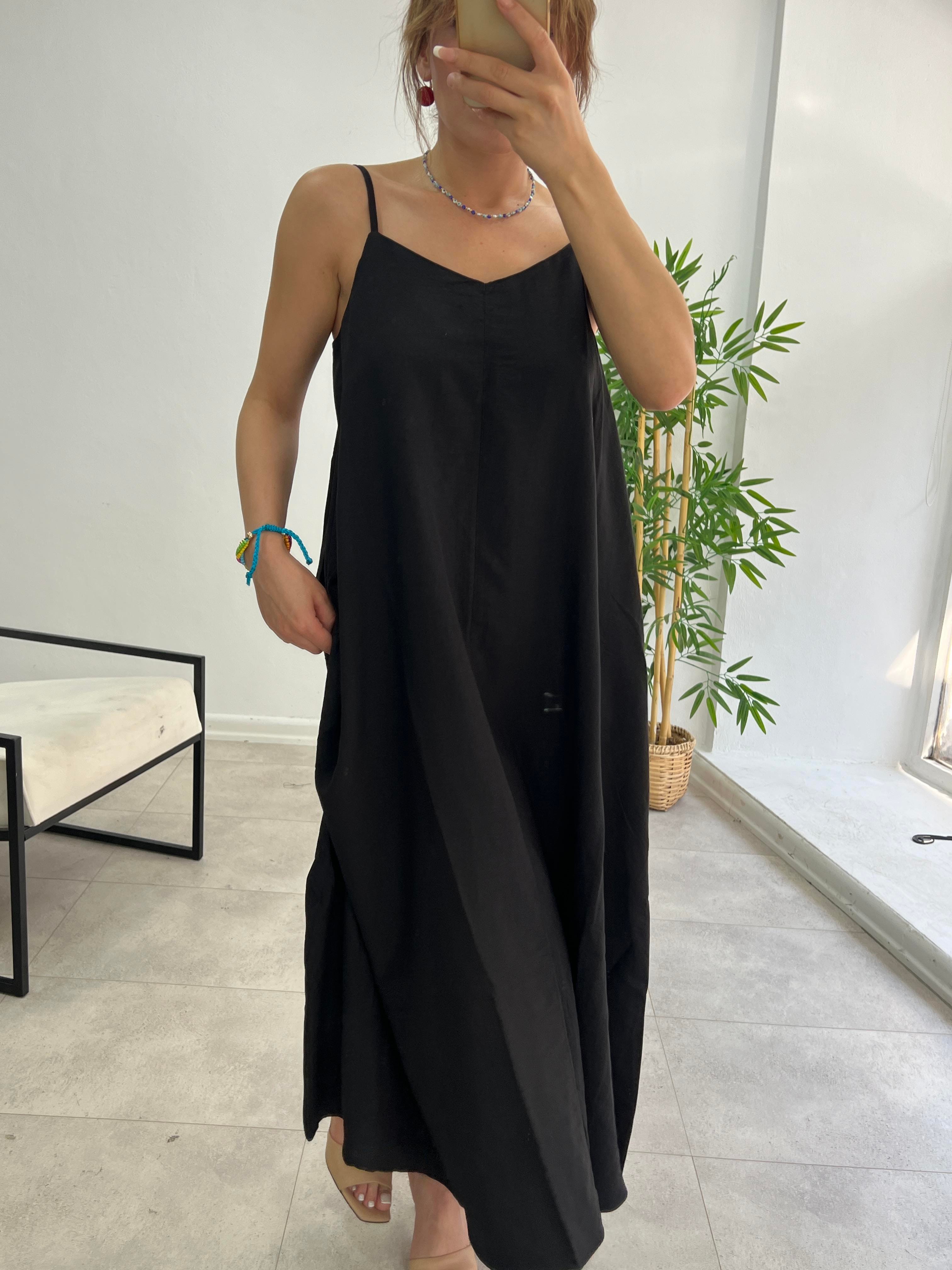 PREMİUM SERİ BASİC SALAŞ TENSEL ELBİSE SİYAH