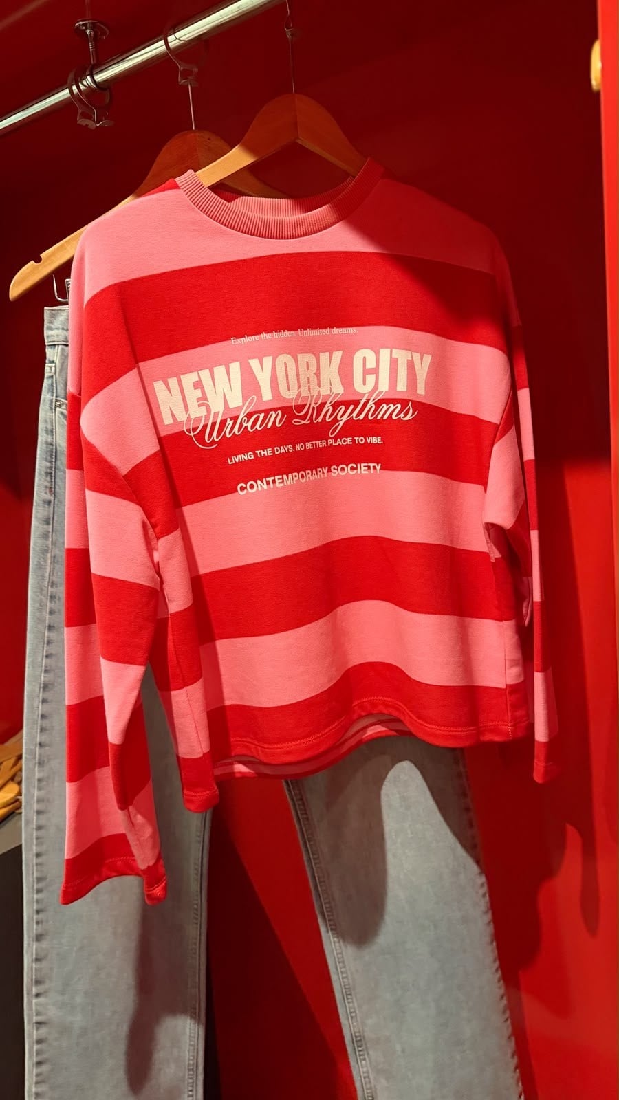Premium Seri Baskılı Çizgili Sweatshirt