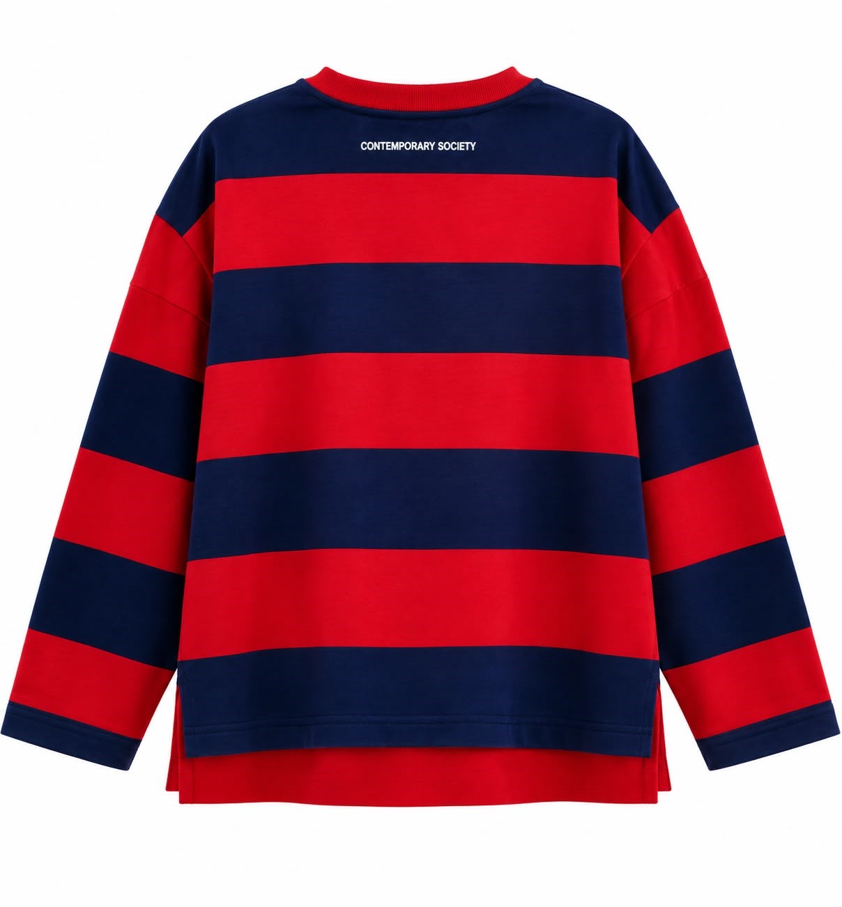 Premium Seri Baskılı Çizgili Sweatshirt Kırmızı-Lacivert