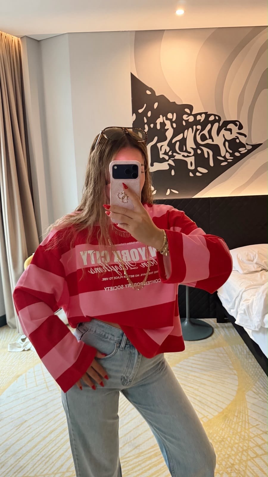 Premium Seri Baskılı Çizgili Sweatshirt