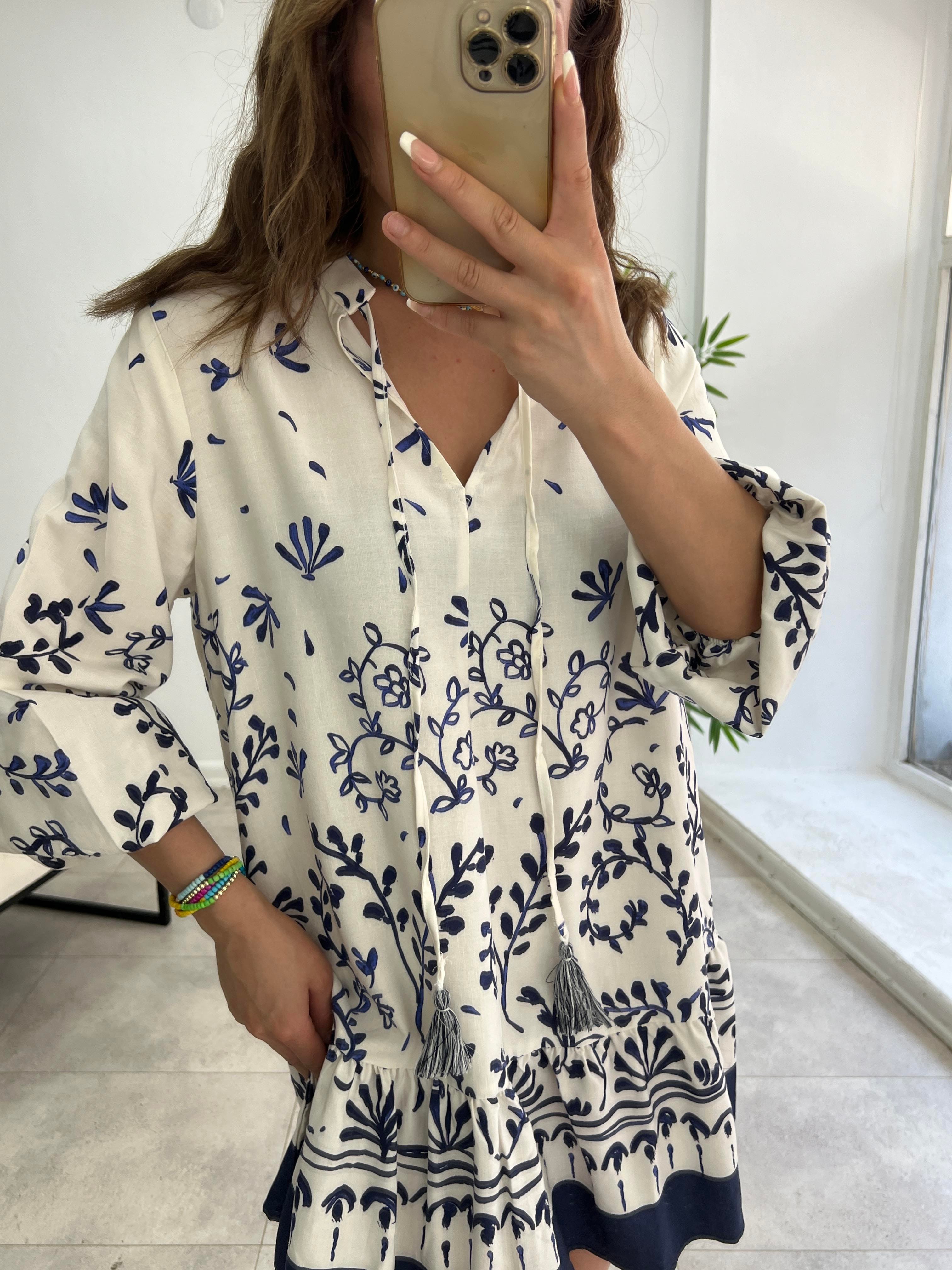 PREMİUM SERİ HAM KETEN NATURAL BOHEM ELBİSE