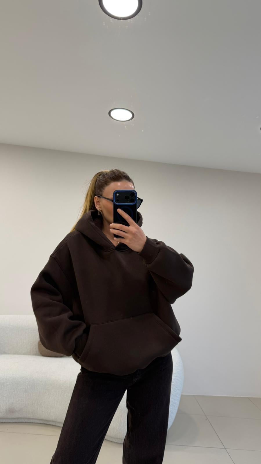 PREMİUM SERİ KAPŞONLU 3 İPLİK SWEAT ACI KAHVE