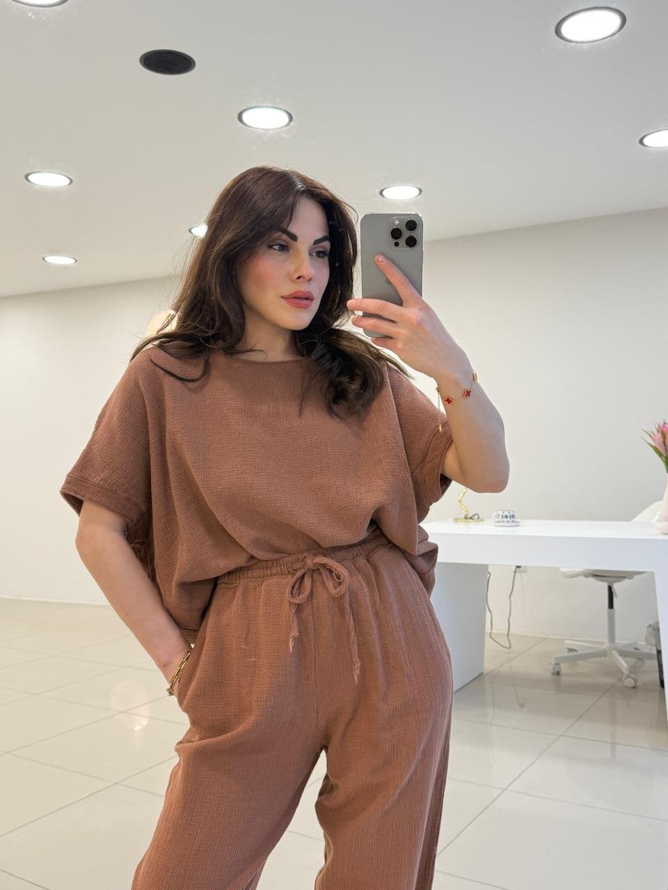 PREMİUM SERİ KETEN TAKIM KAHVE 