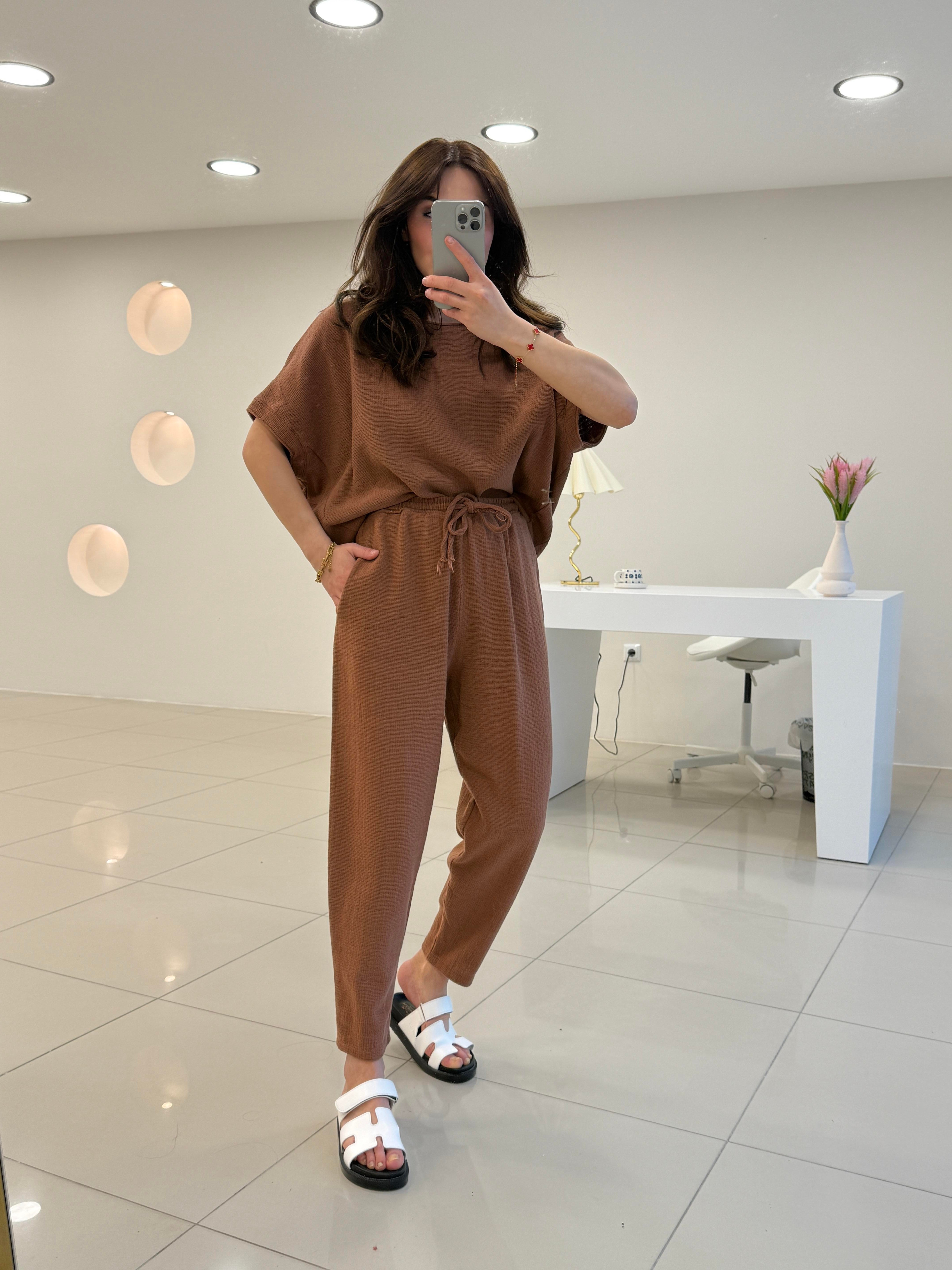 PREMİUM SERİ KETEN TAKIM KAHVE 