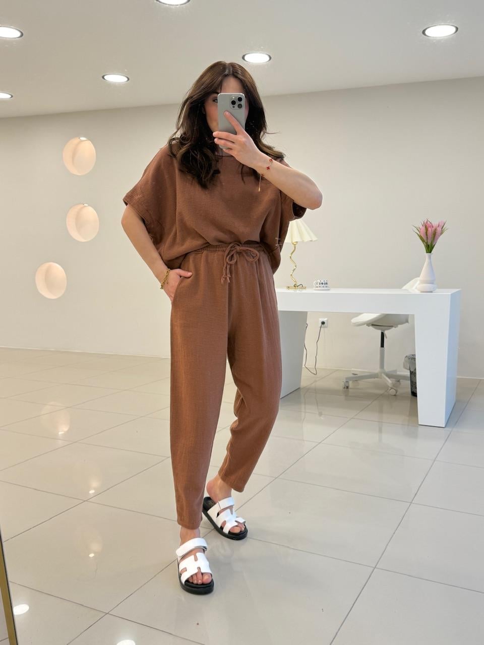 PREMİUM SERİ KETEN TAKIM KAHVE 