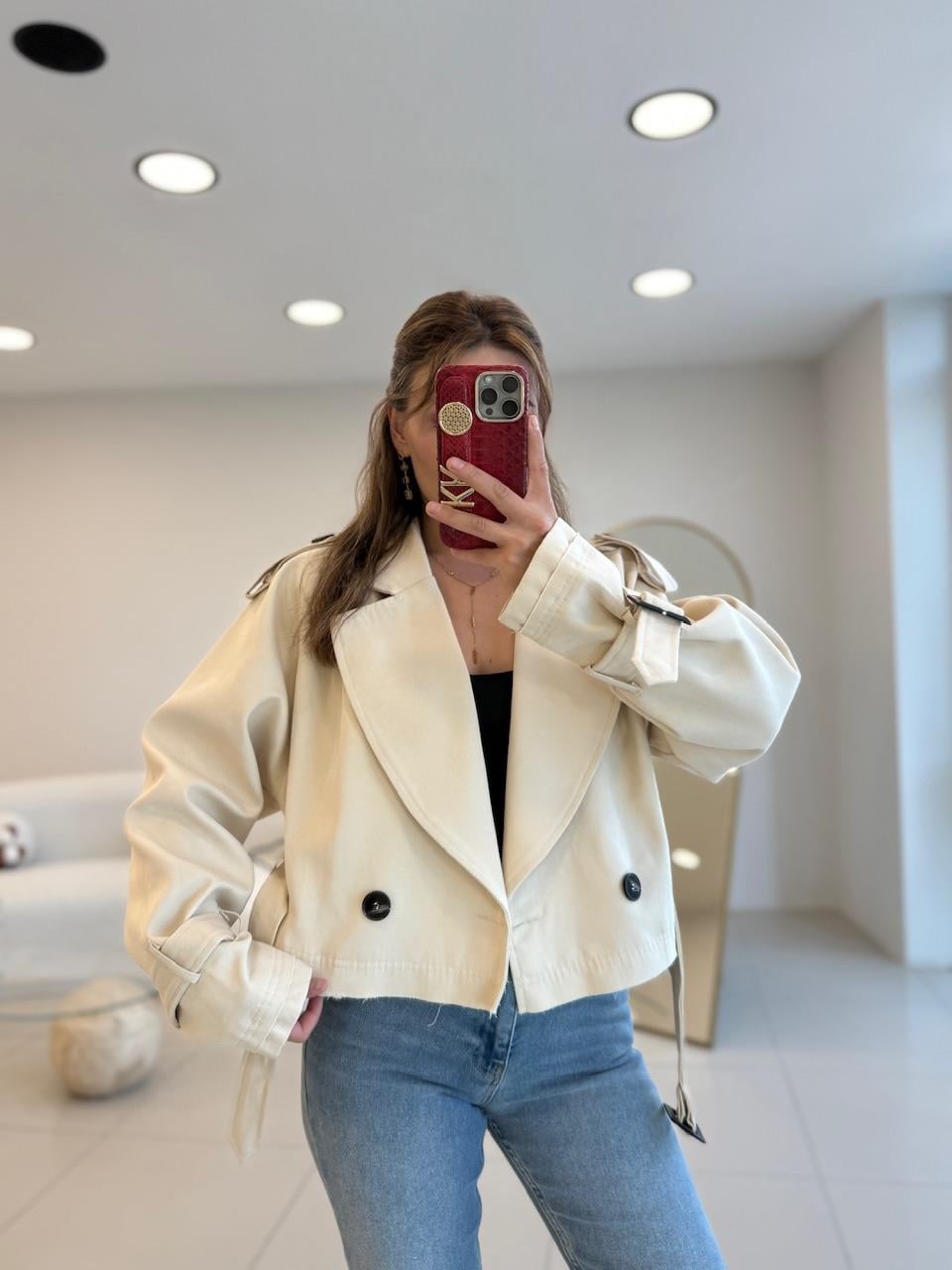 PREMIUM SERİ KISA TRENÇKOT EKRU