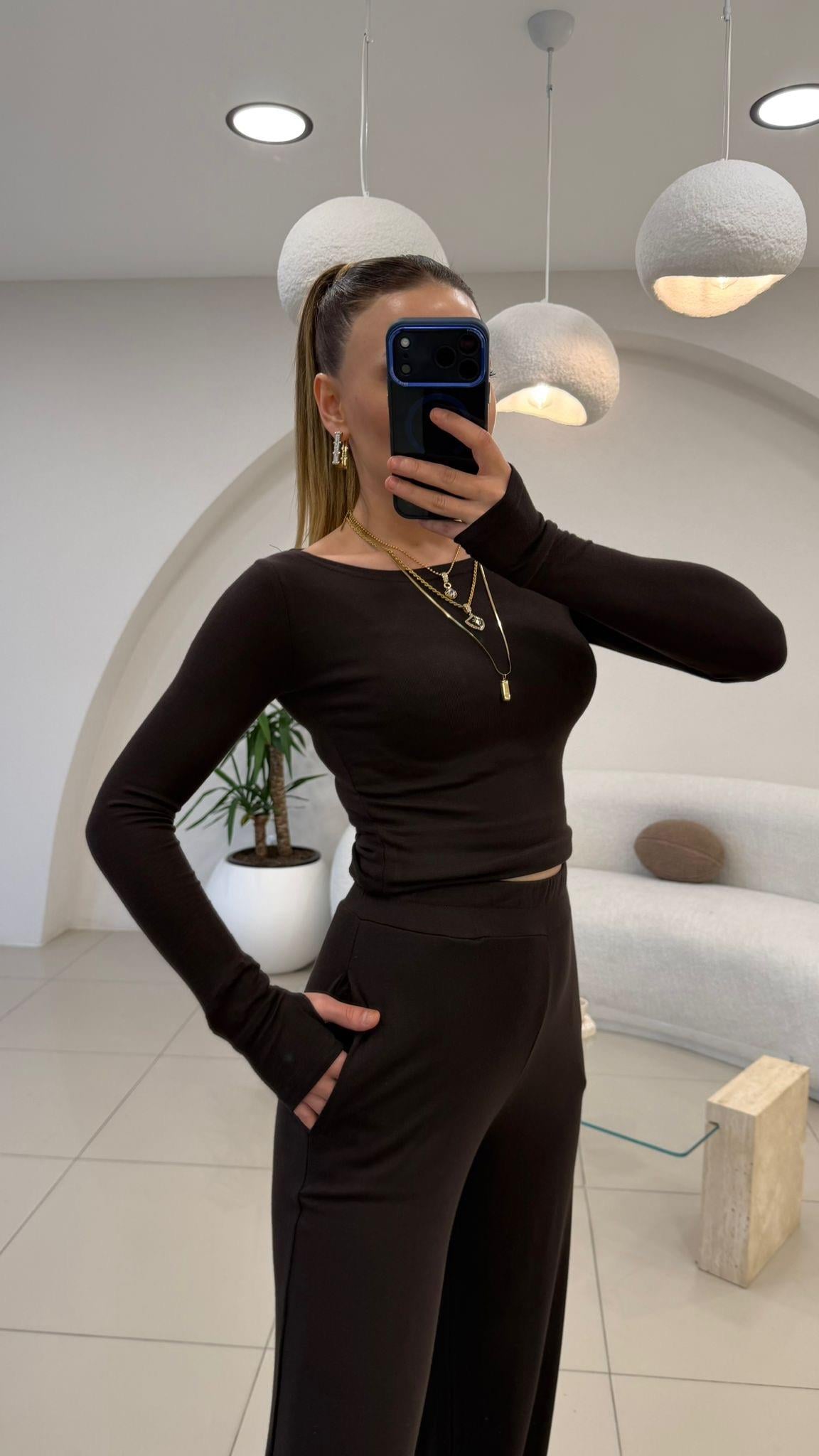 PREMİUM SERİ PARMAK BADY EŞOFMAN TAKIMI KAHVE