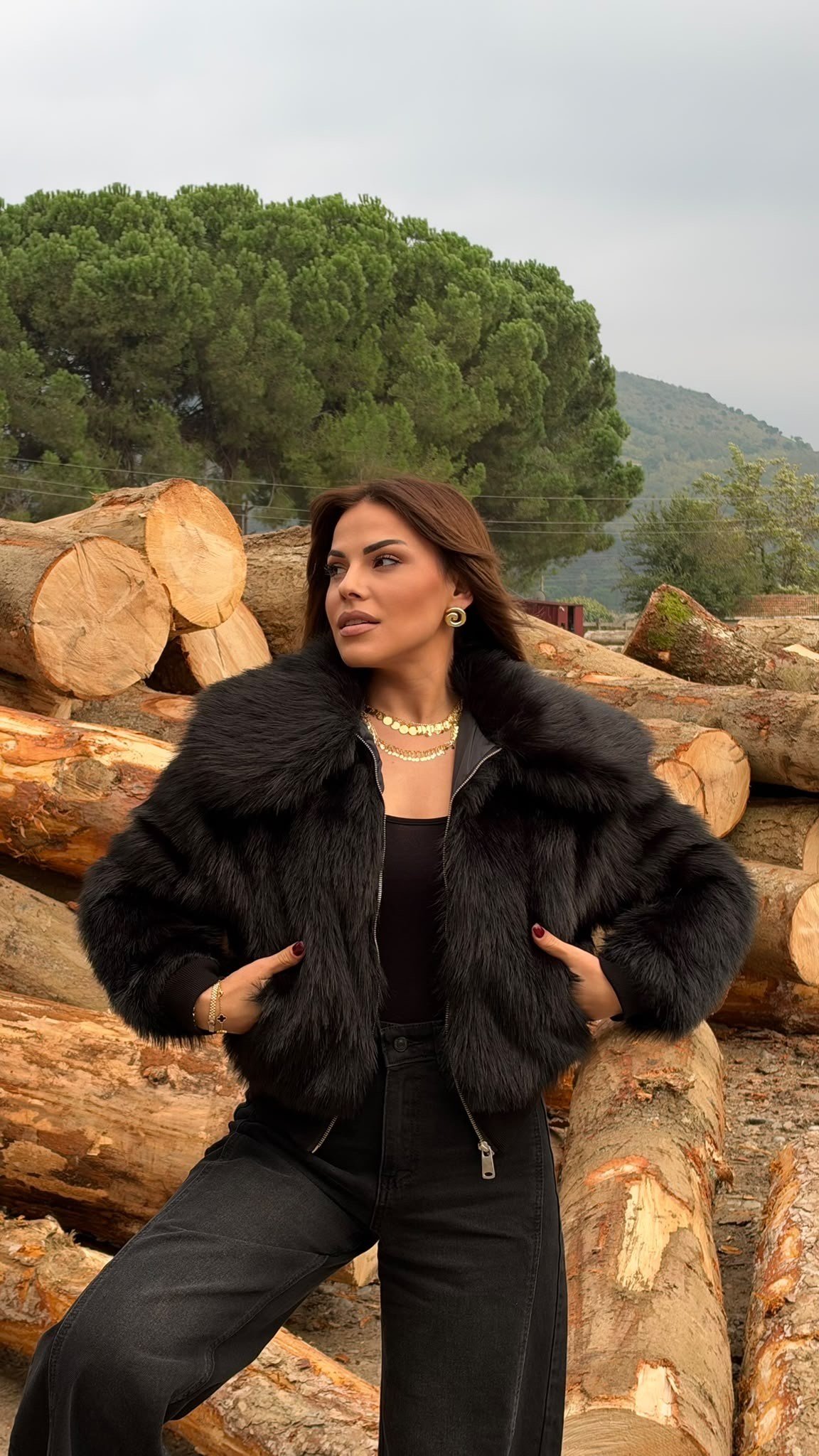 Premium Seri Pelüş Kürk Bomber Ceket Siyah