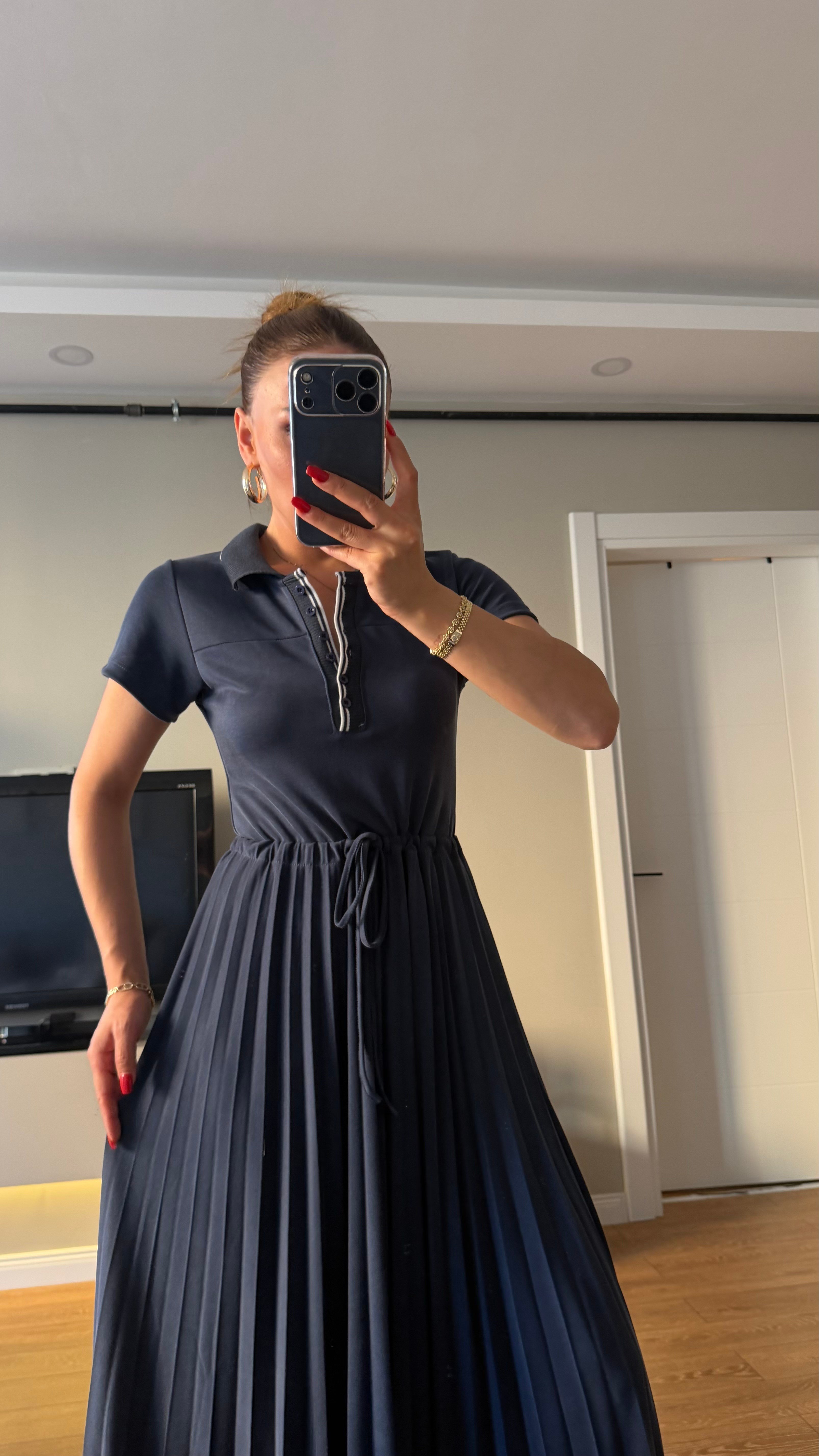 Premium Seri Pileli Bel Bağlamalı Modal Elbise Laci 