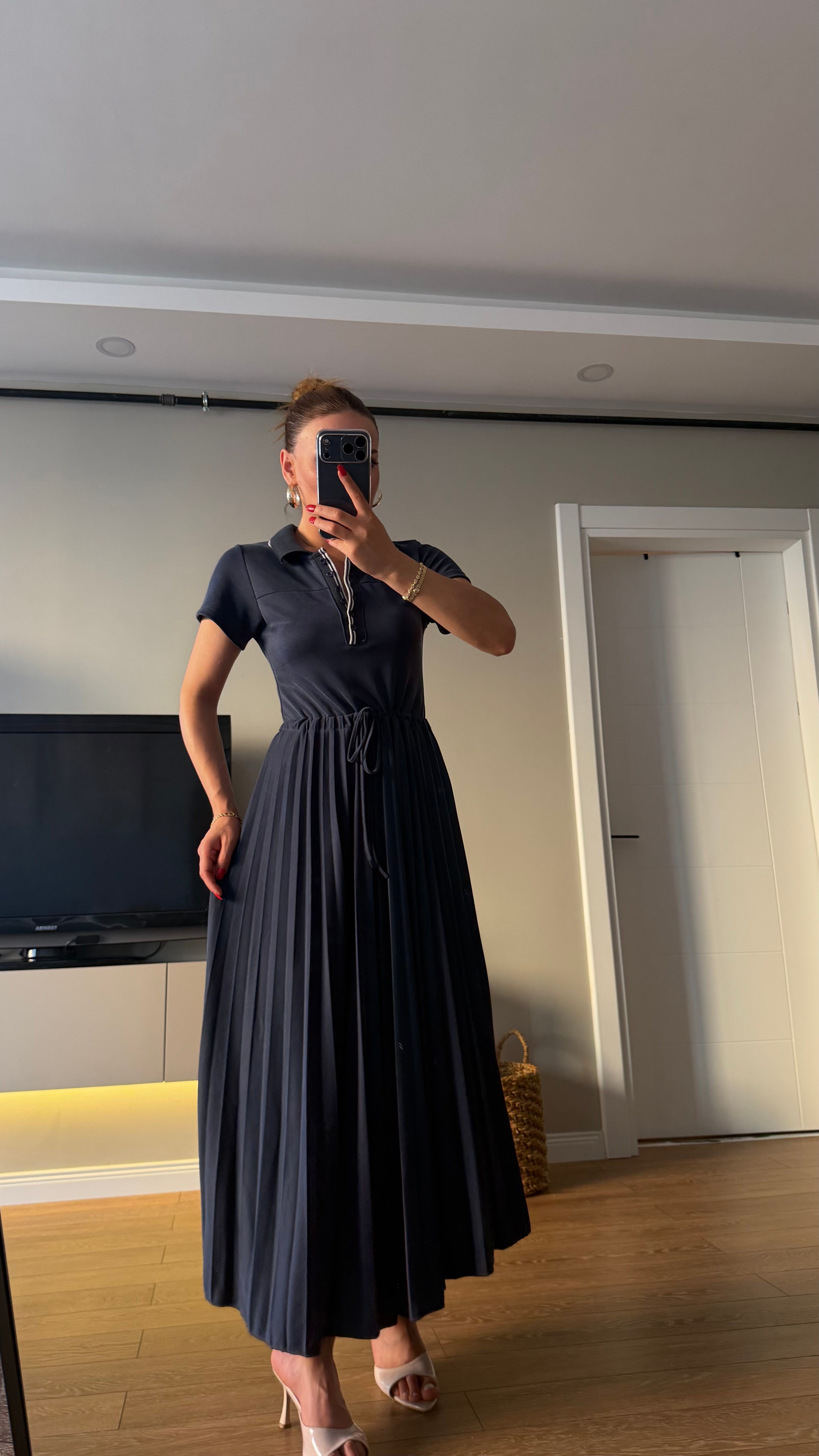 Premium Seri Pileli Bel Bağlamalı Modal Elbise Laci 