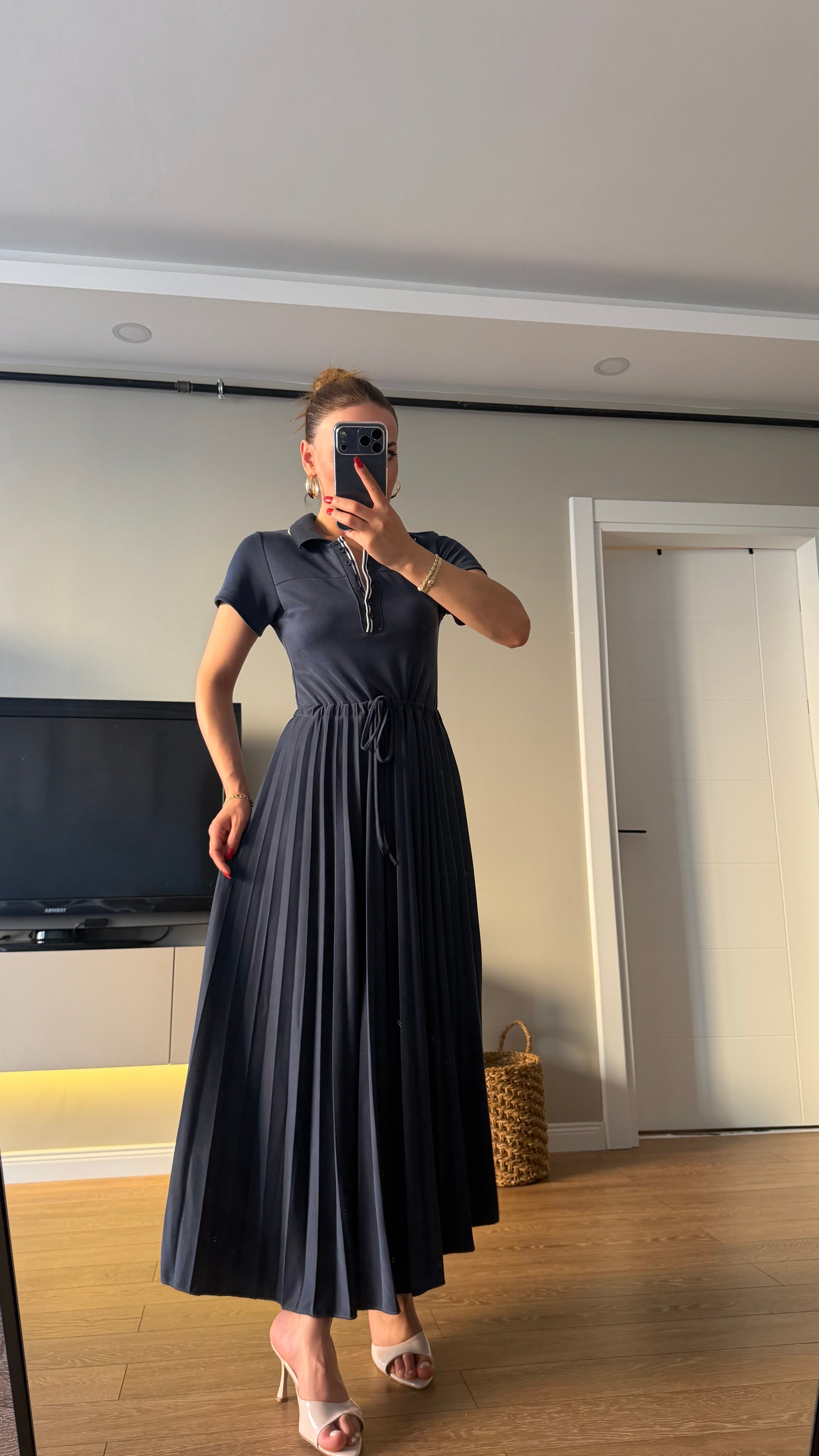 Premium Seri Pileli Bel Bağlamalı Modal Elbise Laci 