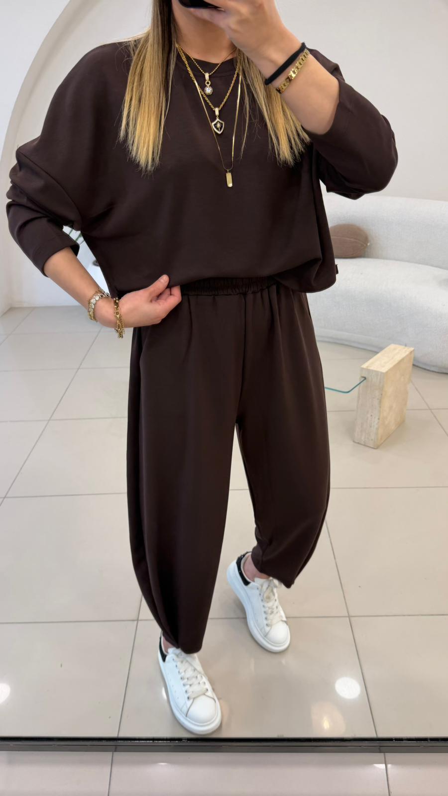 PREMİUM SERİ ŞALVARLI EŞOFMAN TAKIM KAHVE