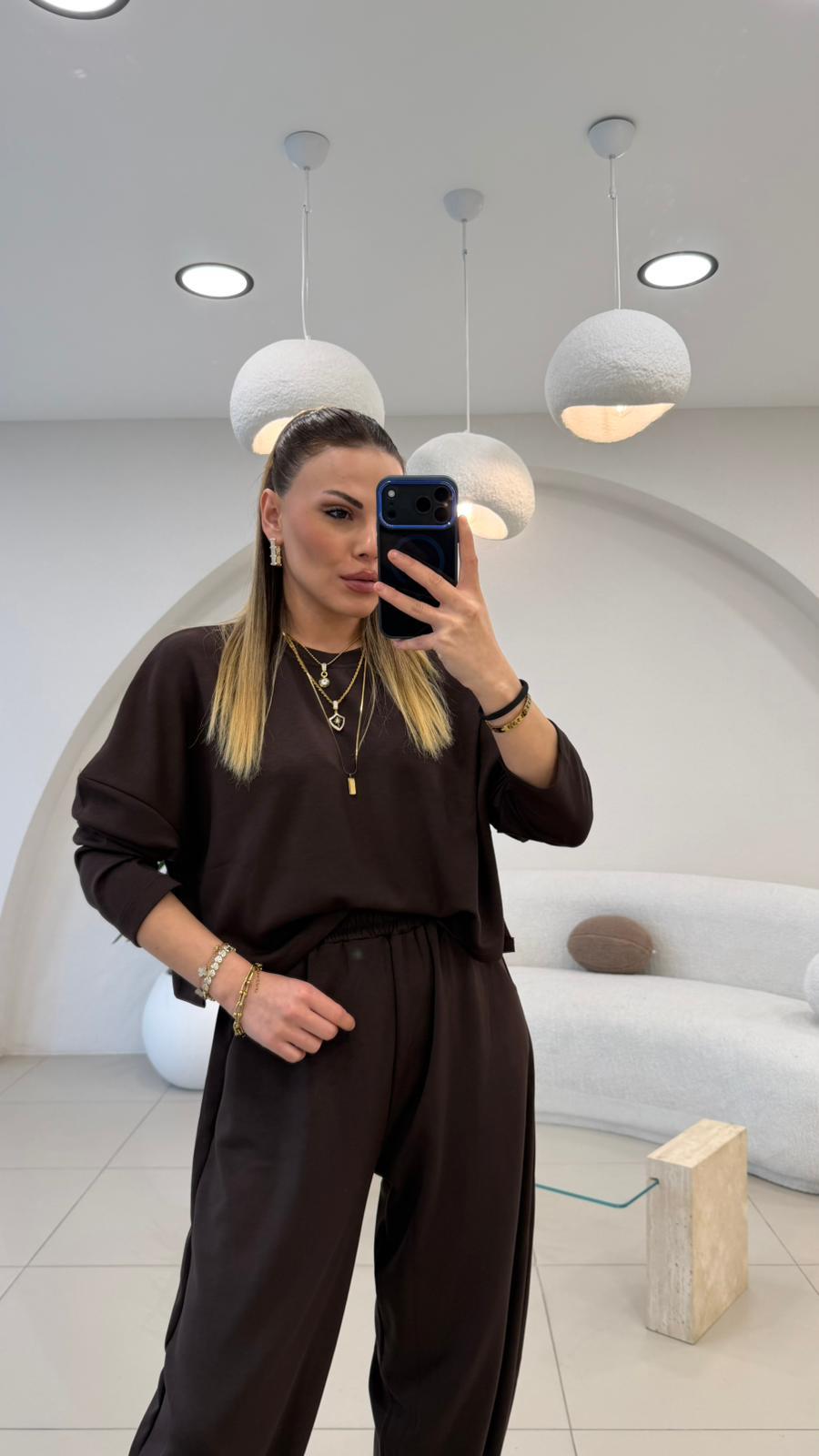 PREMİUM SERİ ŞALVARLI EŞOFMAN TAKIM KAHVE