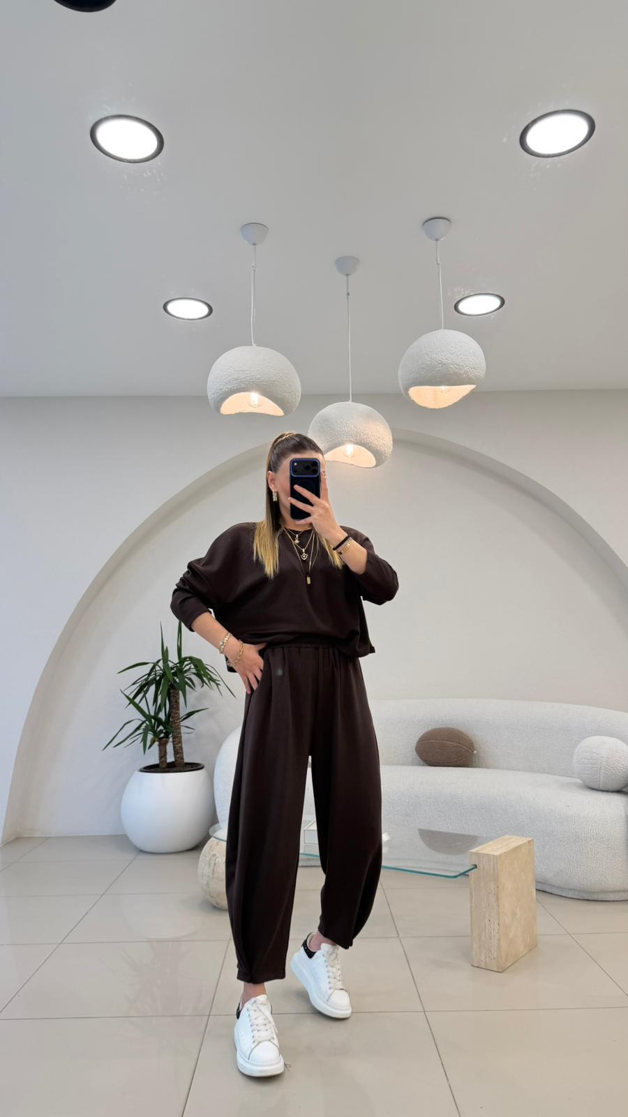 PREMİUM SERİ ŞALVARLI EŞOFMAN TAKIM KAHVE