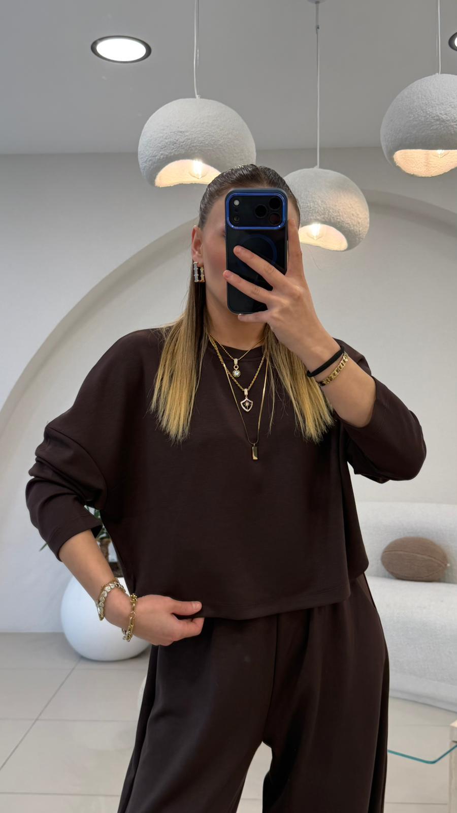 PREMİUM SERİ ŞALVARLI EŞOFMAN TAKIM KAHVE