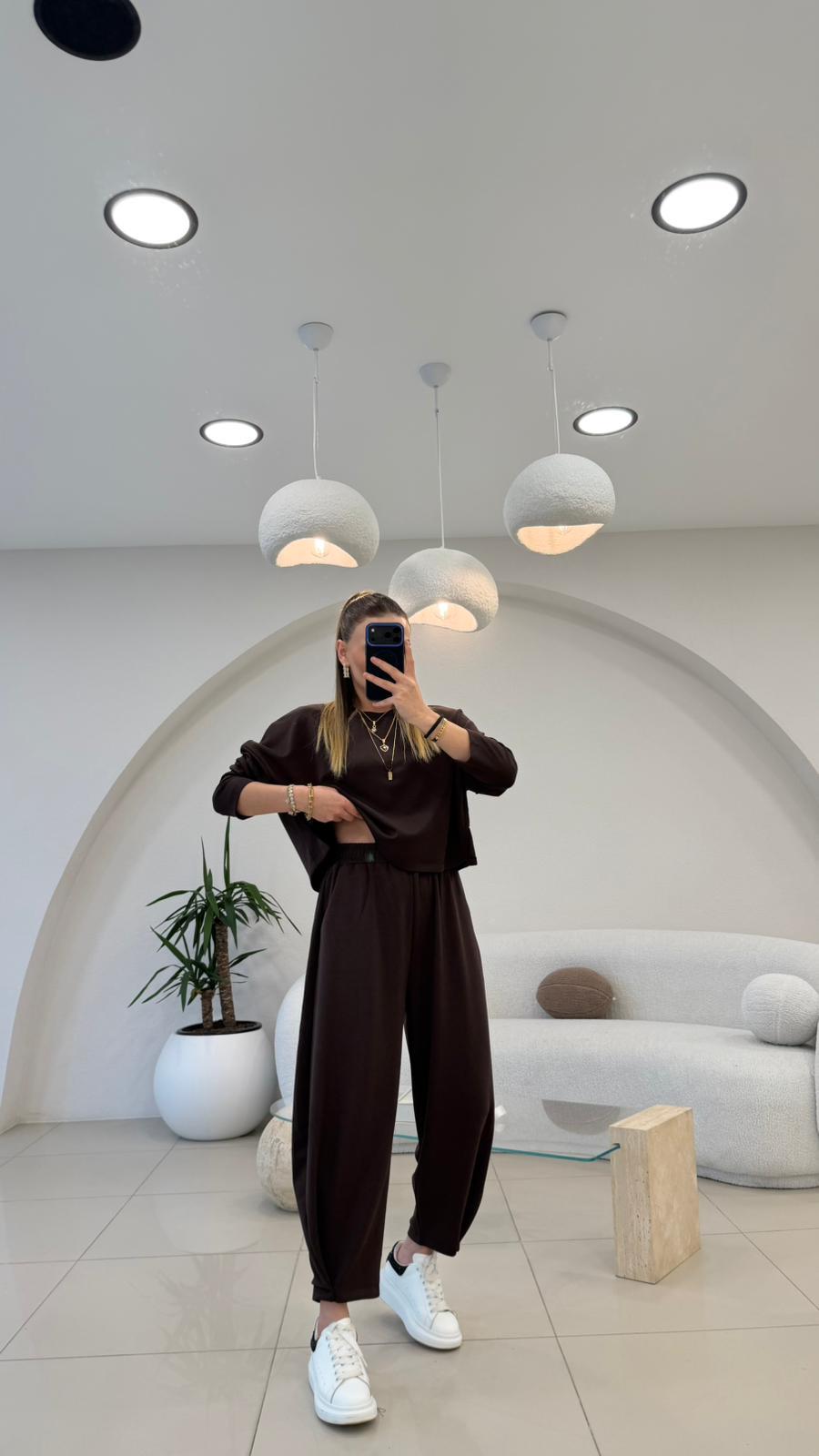 PREMİUM SERİ ŞALVARLI EŞOFMAN TAKIM KAHVE