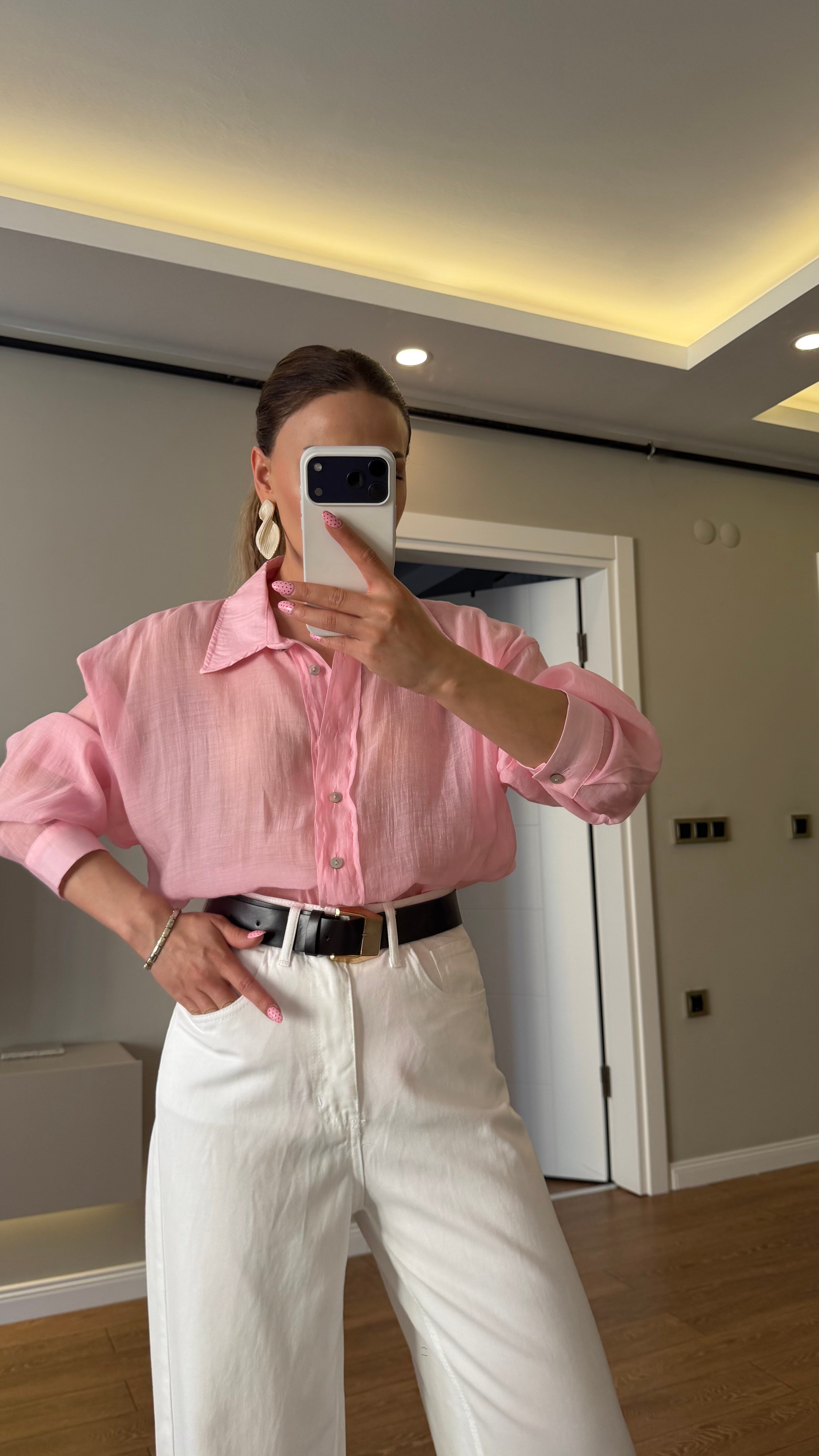 RAHAT KESİM TÜL GÖMLEK PEMBE