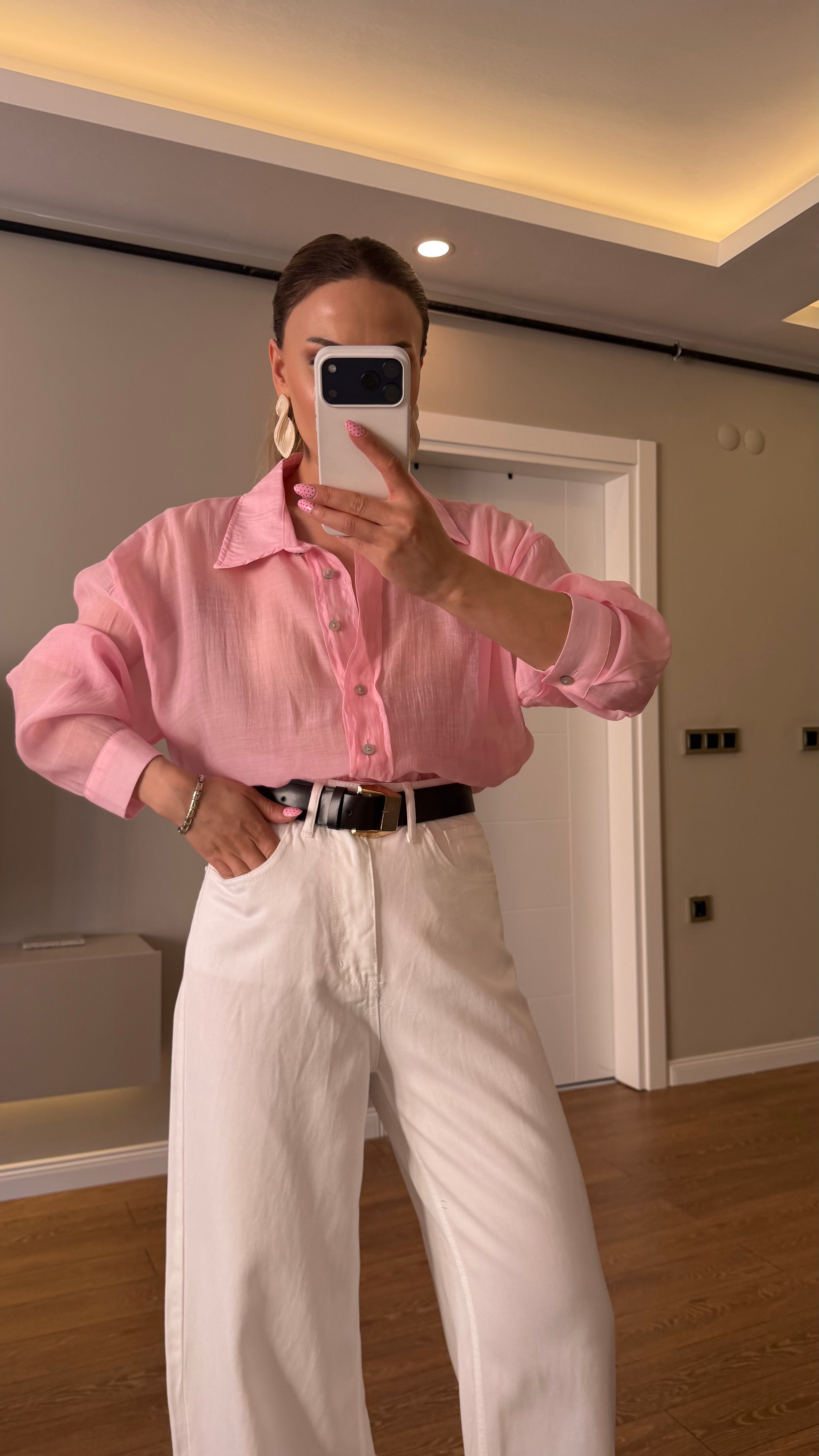 RAHAT KESİM TÜL GÖMLEK PEMBE