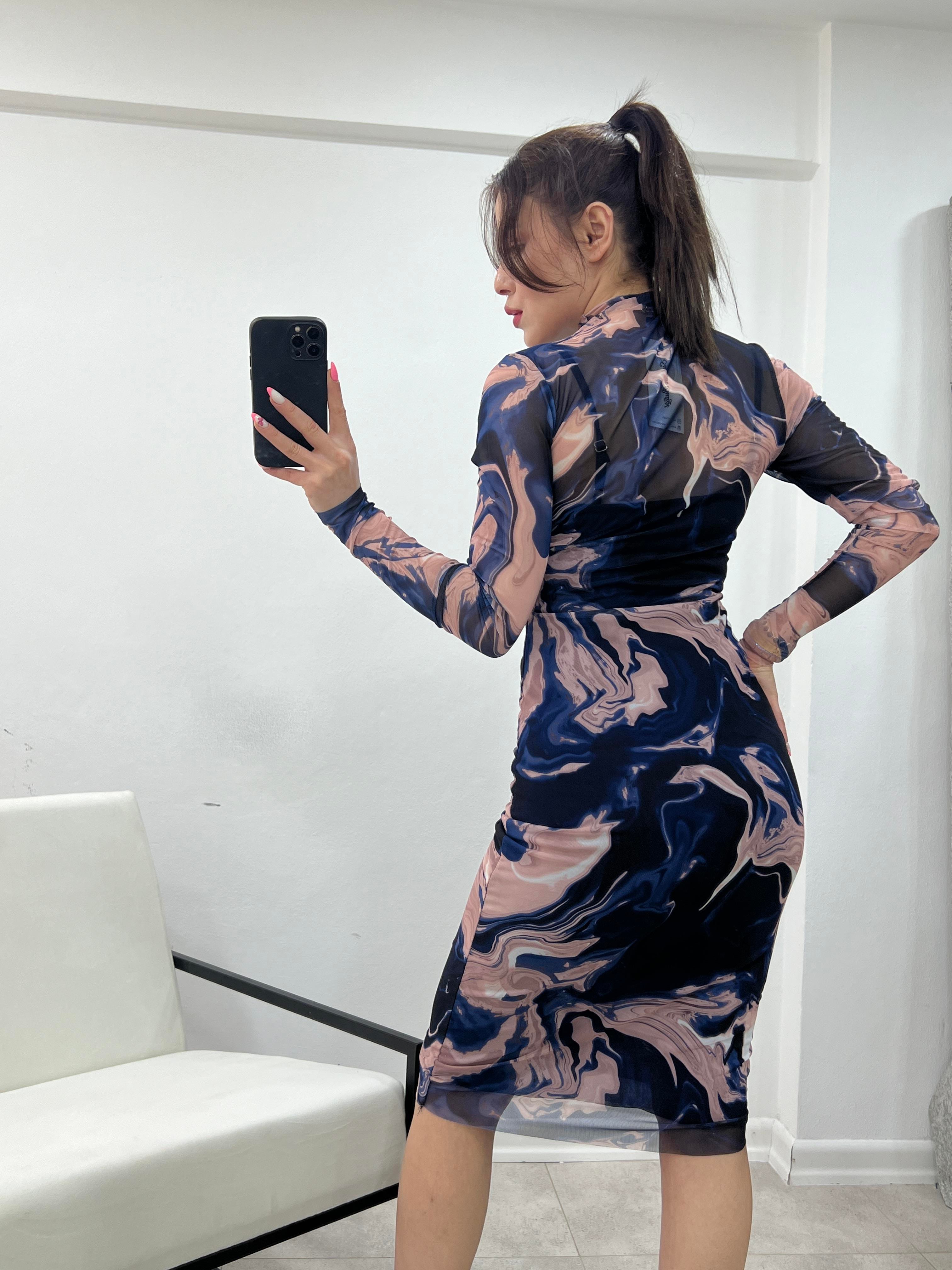 SAKS DESENLİ TÜL ELBİSE