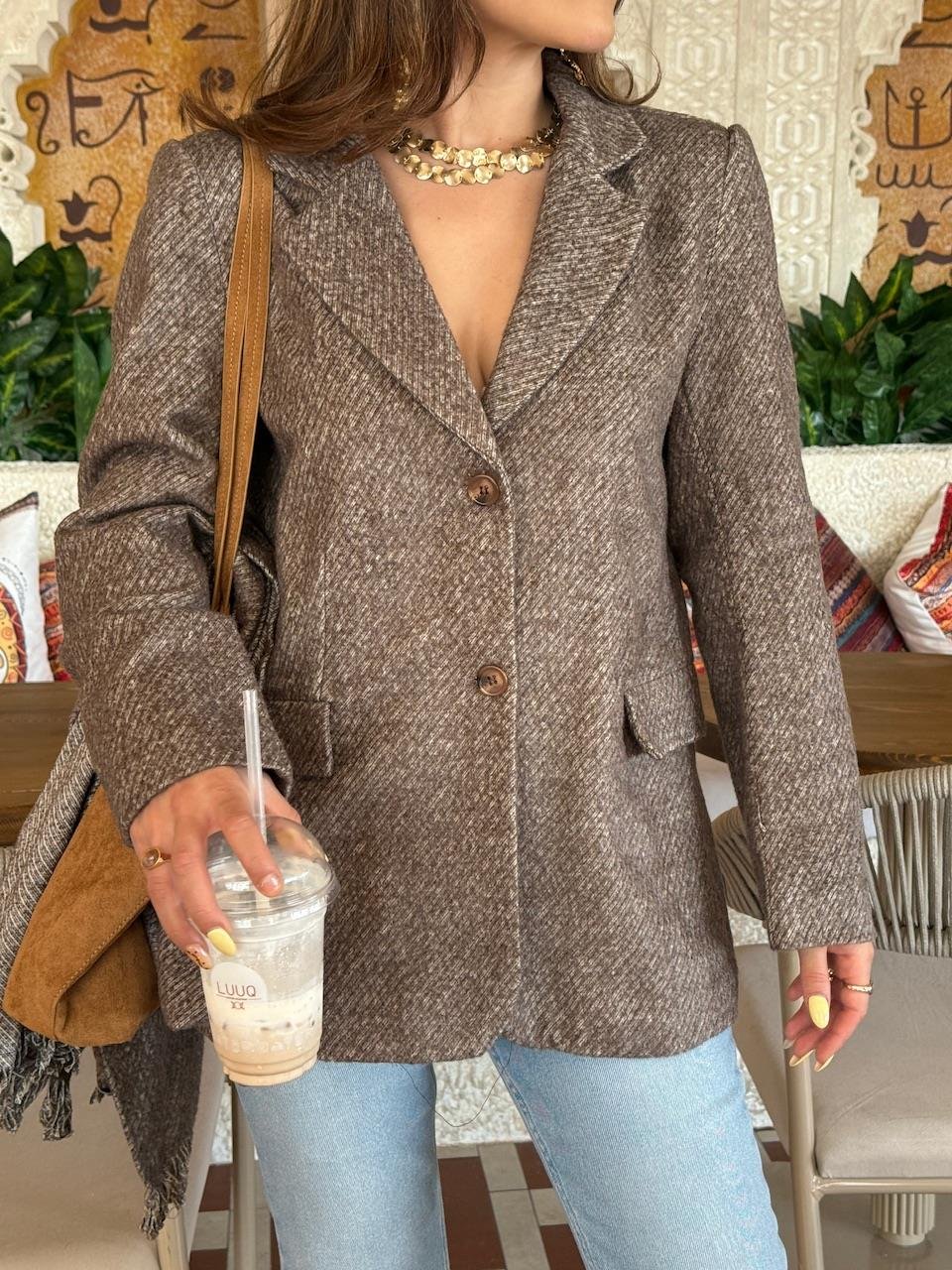 ŞAL DETAYLI KAŞE BLAZER CEKET