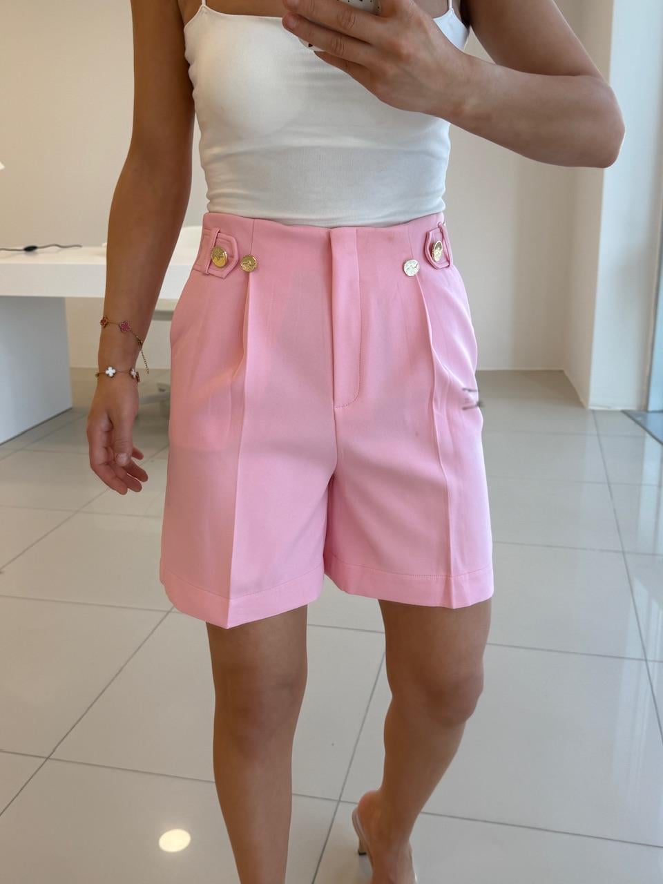 ŞEHİR BOY GOLD DÜĞMELİ ŞORT PEMBE