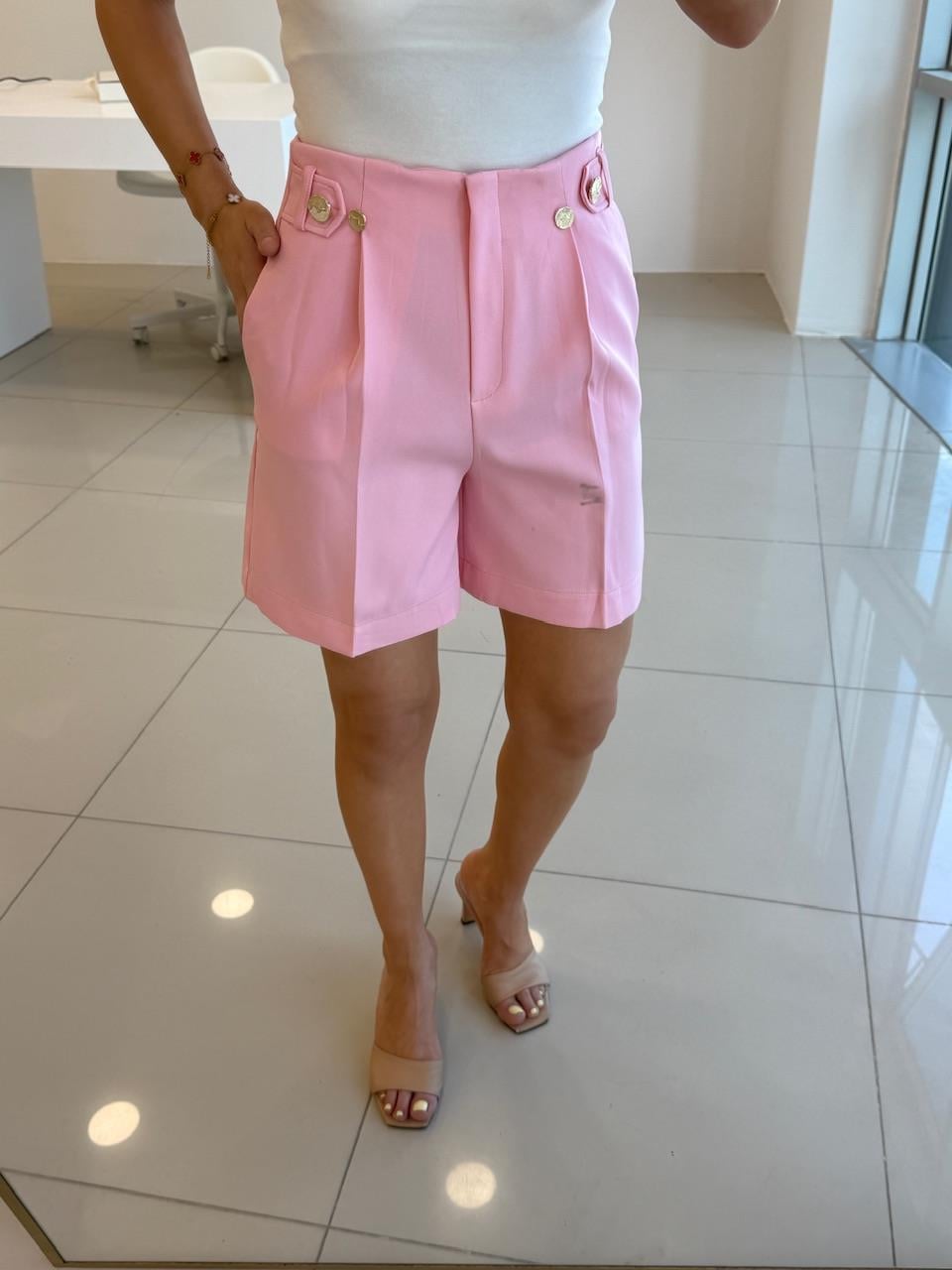 ŞEHİR BOY GOLD DÜĞMELİ ŞORT PEMBE