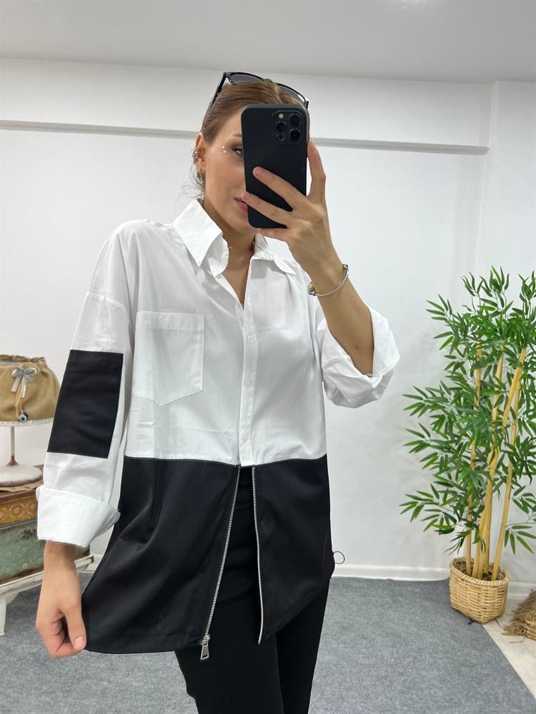 SİYAH BEYAZ TASARIM GÖMLEK