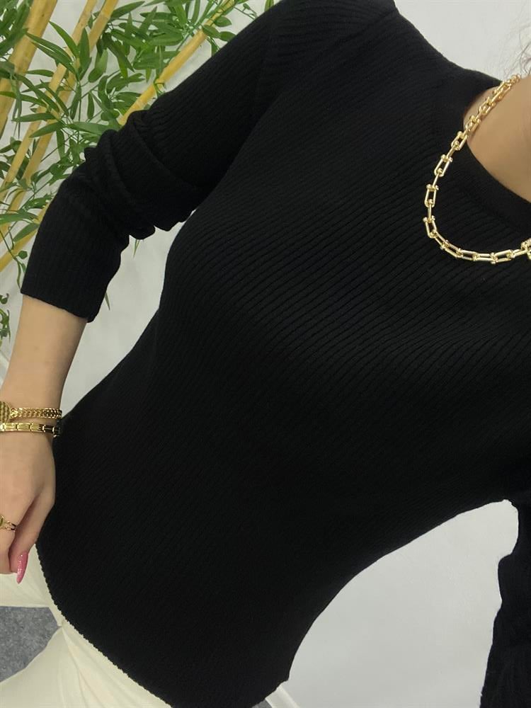 SİYAH BİSİKLET YAKA TRİKO