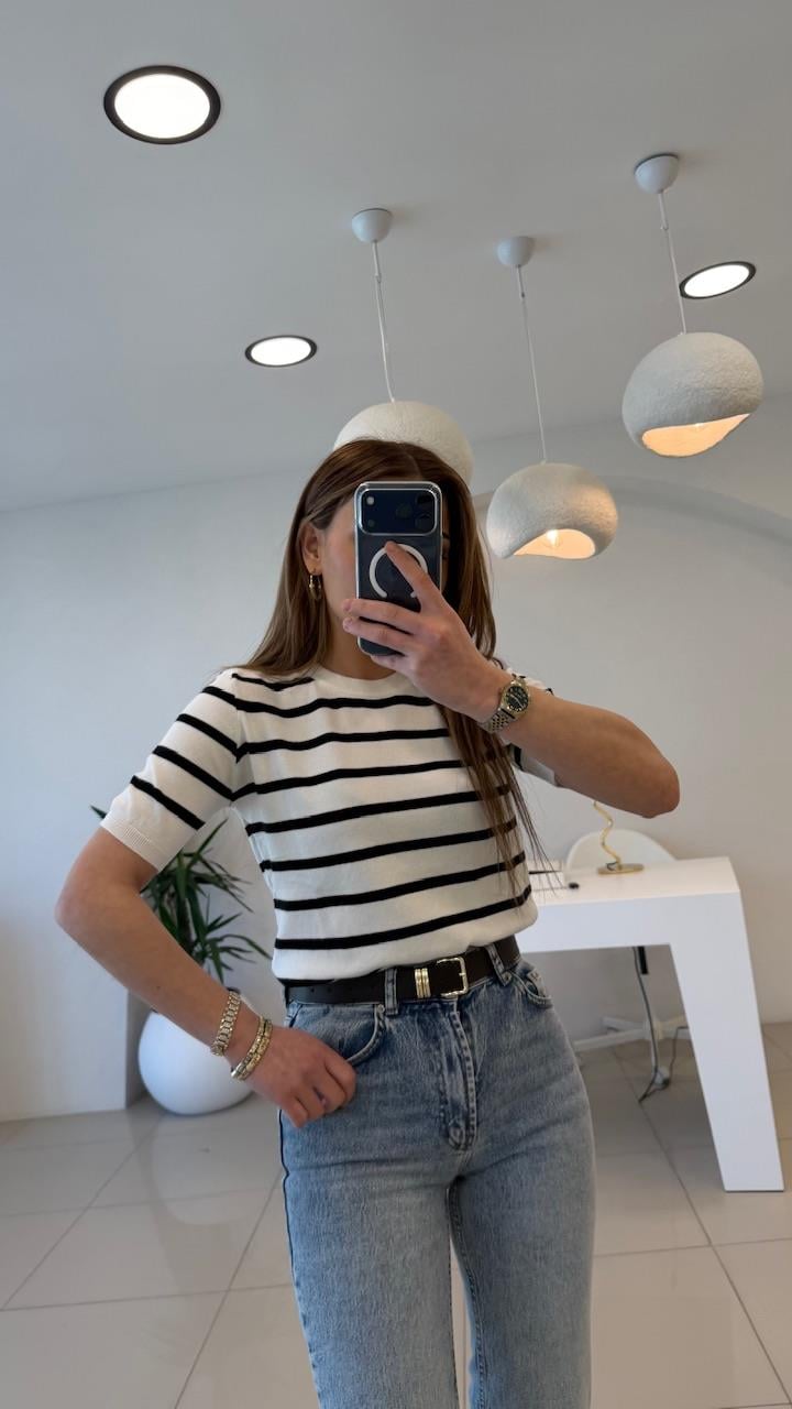 SİYAH ÇİZGİLİ PAMUK BASİC TRİKO