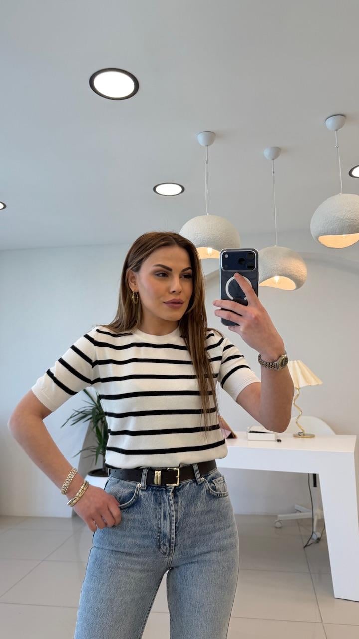 SİYAH ÇİZGİLİ PAMUK BASİC TRİKO