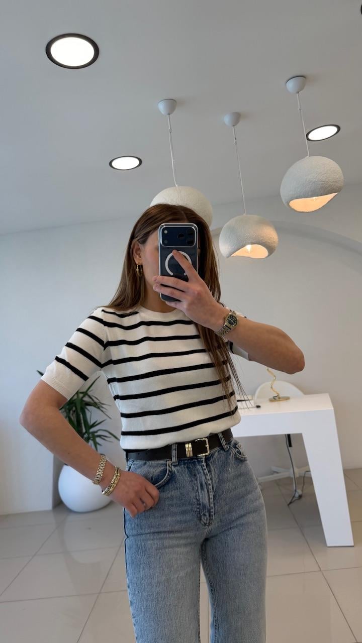 SİYAH ÇİZGİLİ PAMUK BASİC TRİKO