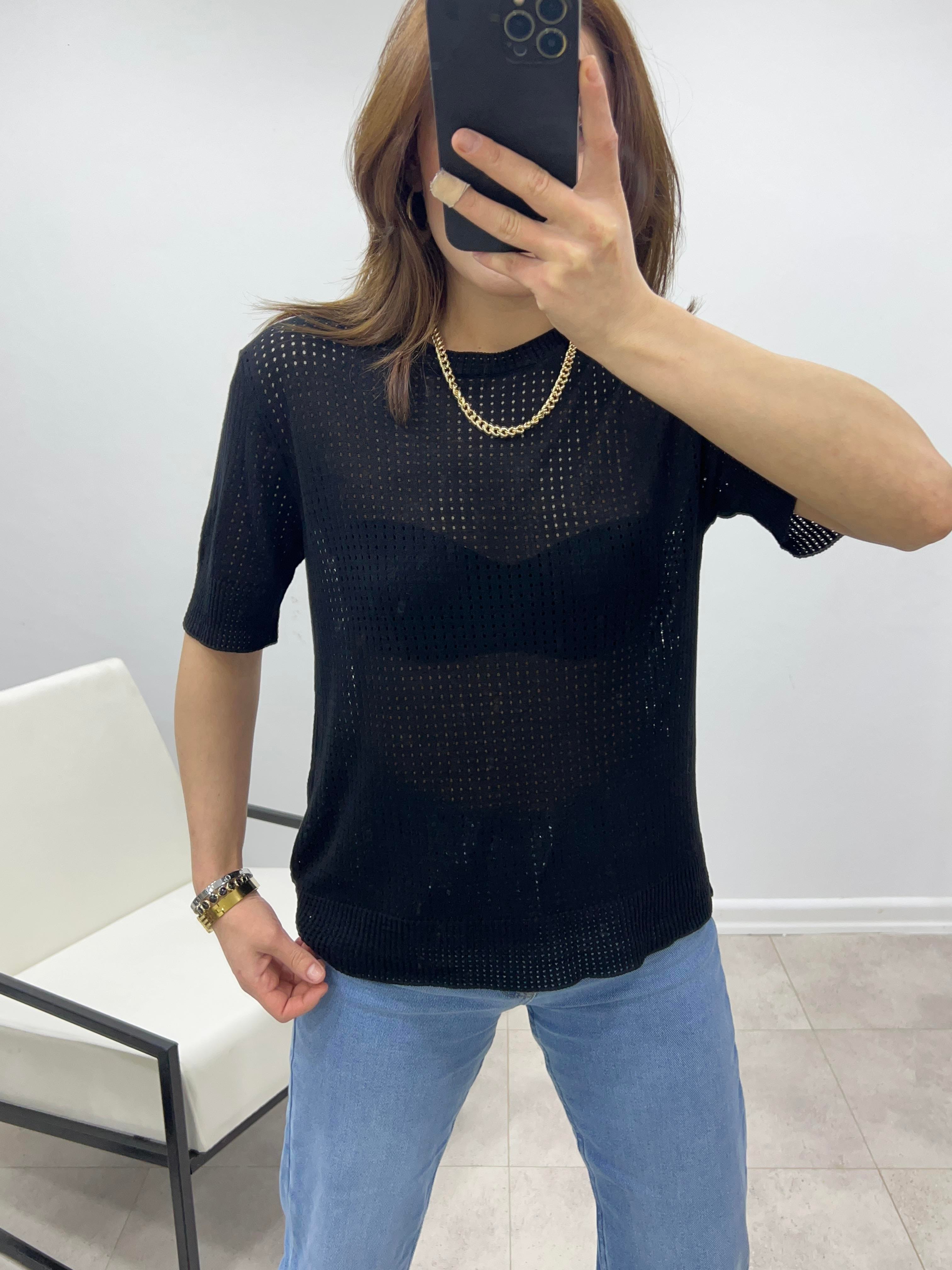 SİYAH DELİKLİ MERSERİZE BLUZ