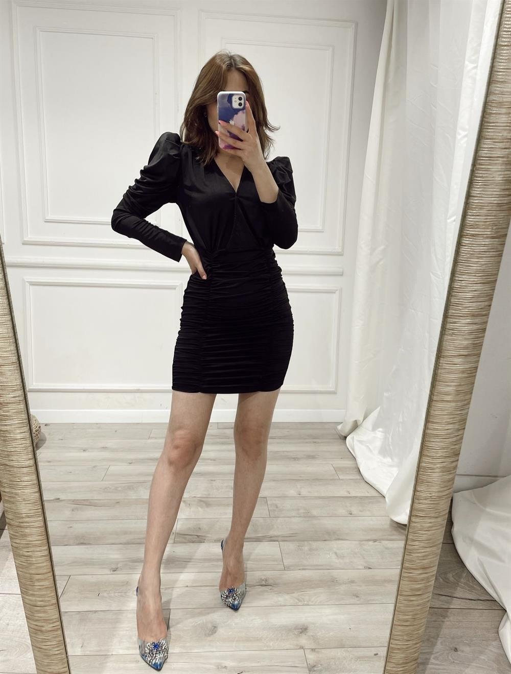 SİYAH DRAPELİ ELBİSE