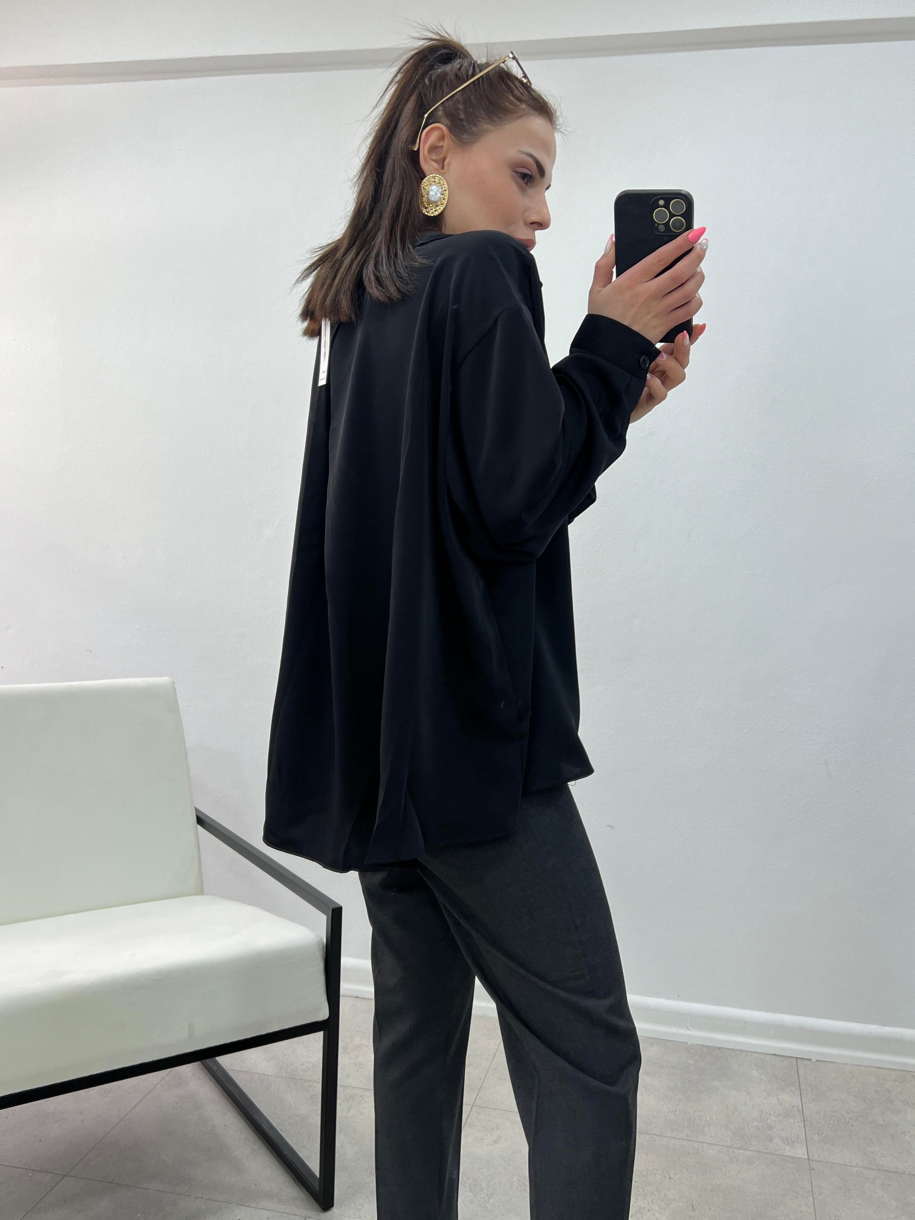 SİYAH GREP KUMAŞ OVERSİZE GÖMLEK