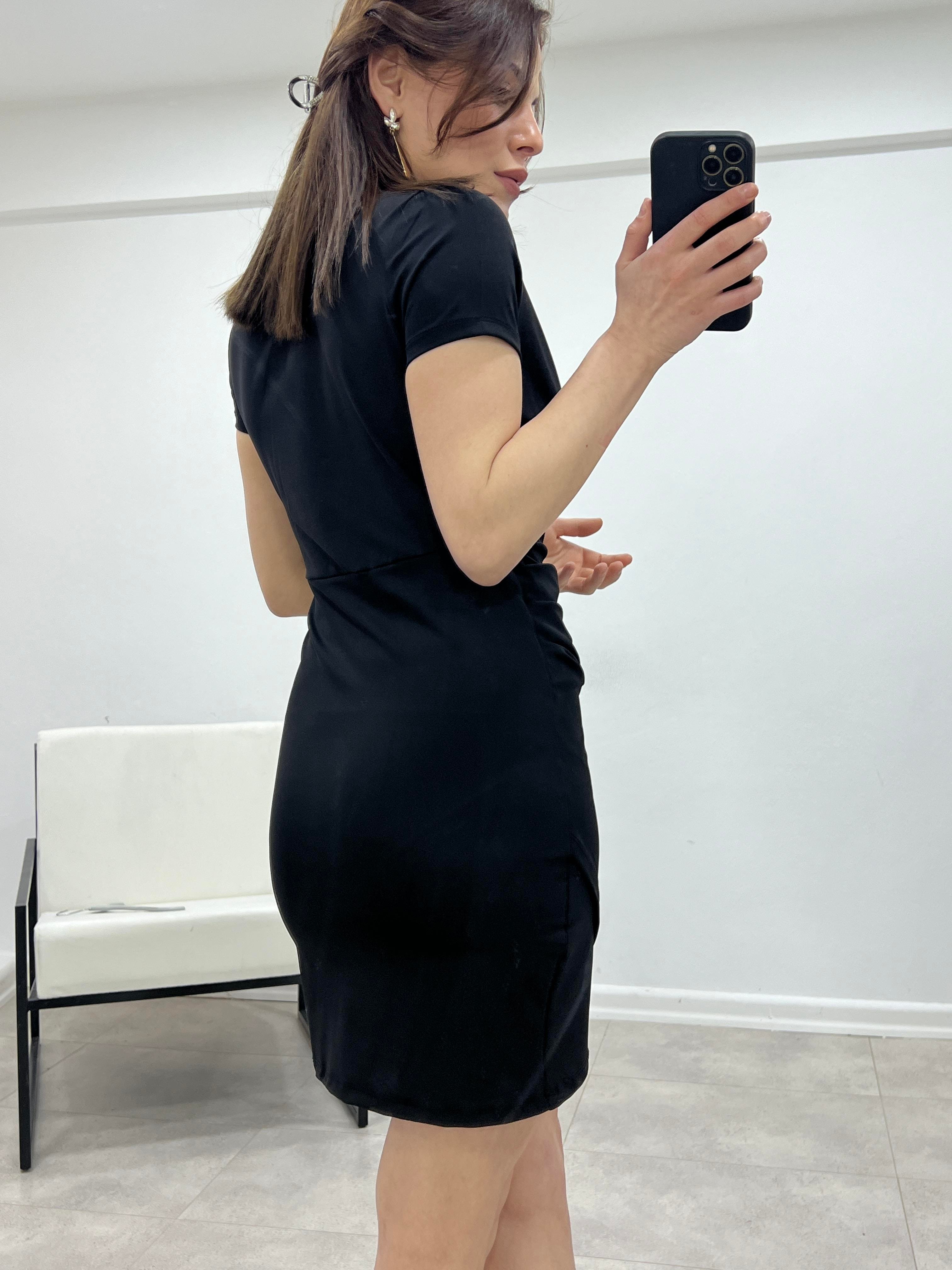 SİYAH JARSE KUMAŞ DRAPELİ ELBİSE