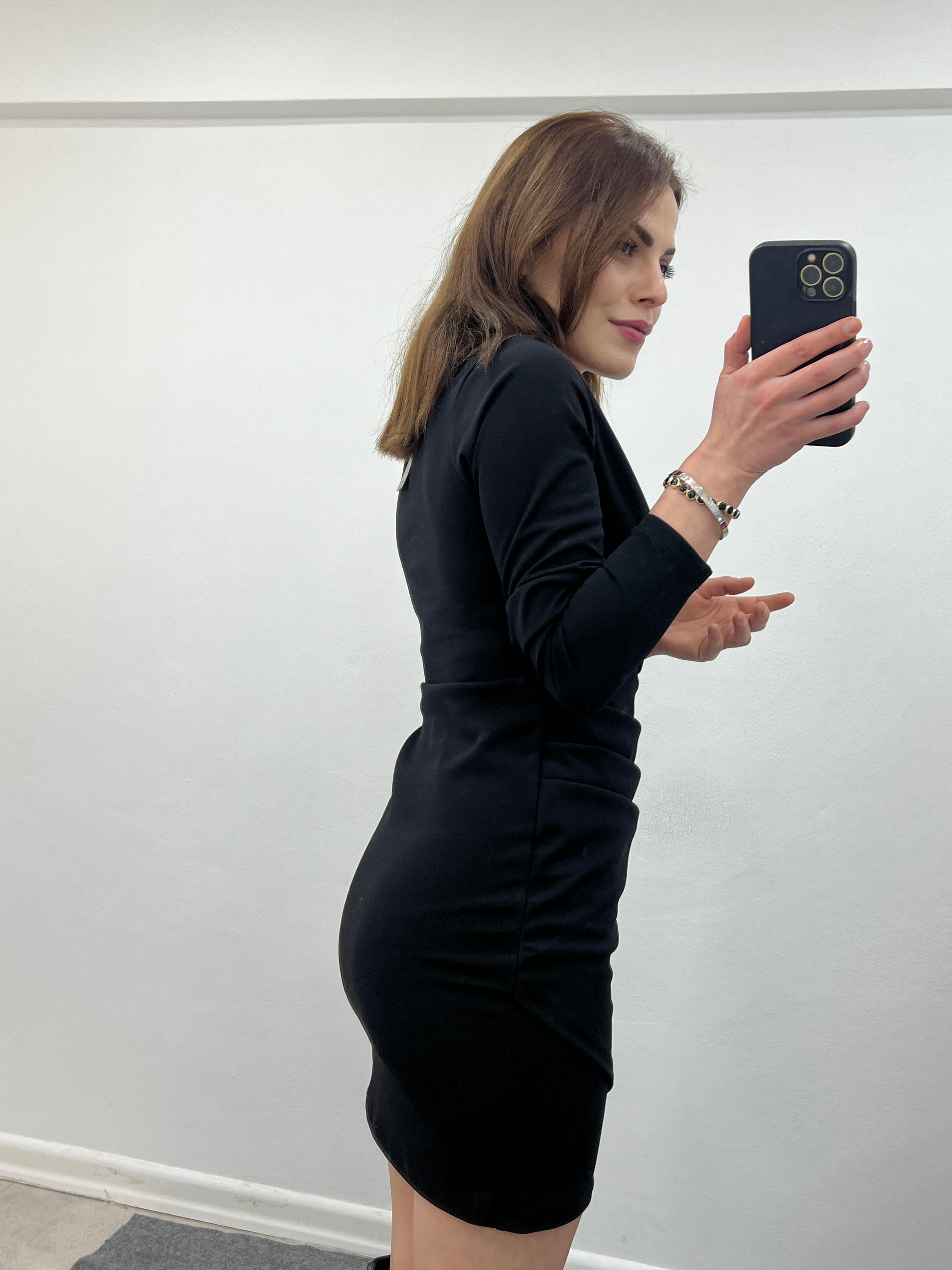 SİYAH KRUVAZE DRAPELİ ELBİSE