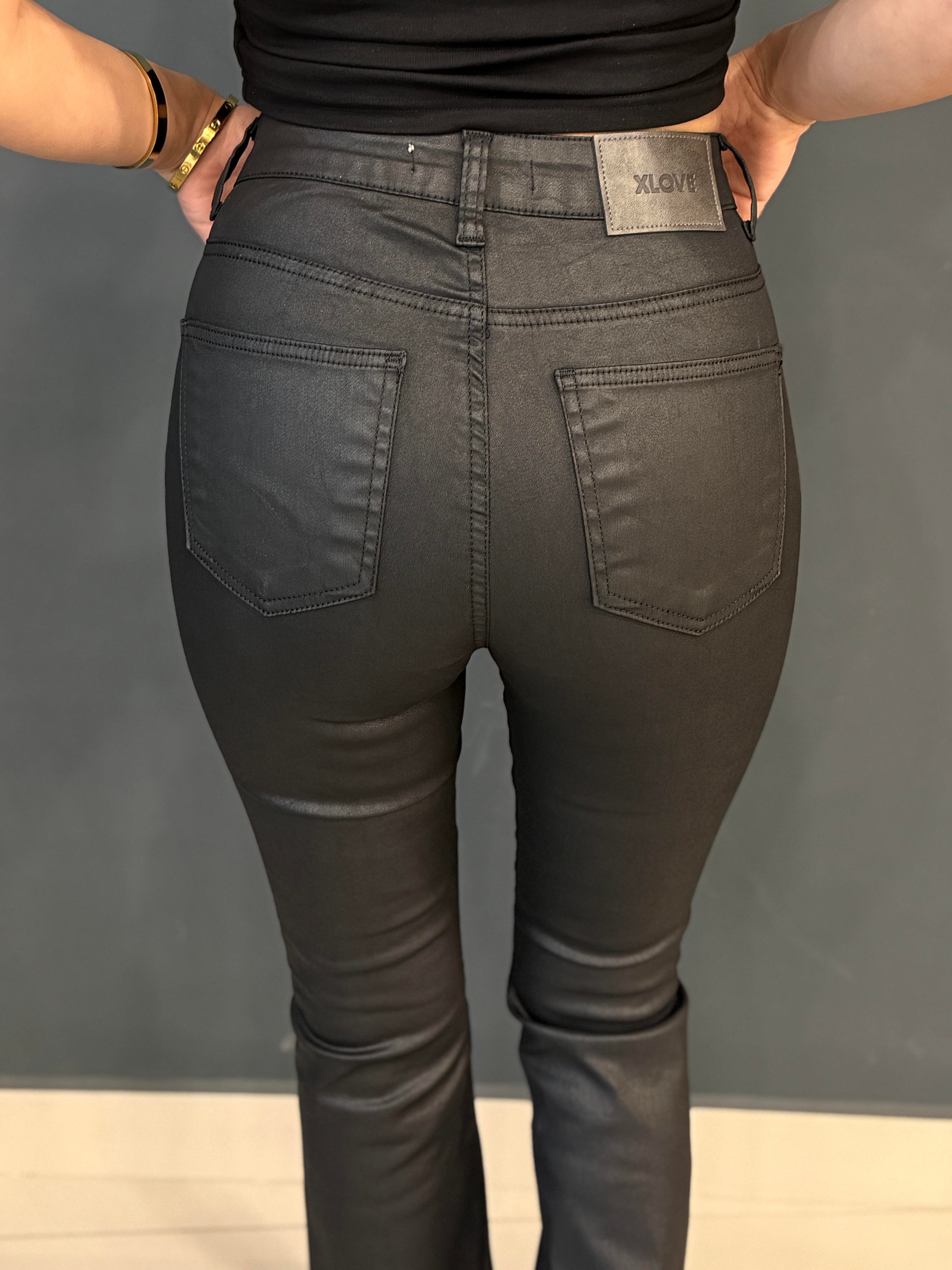 SİYAH MUM KAPLAMA İSPANYOL PAÇA TOPARLAYICI PANTOLON 