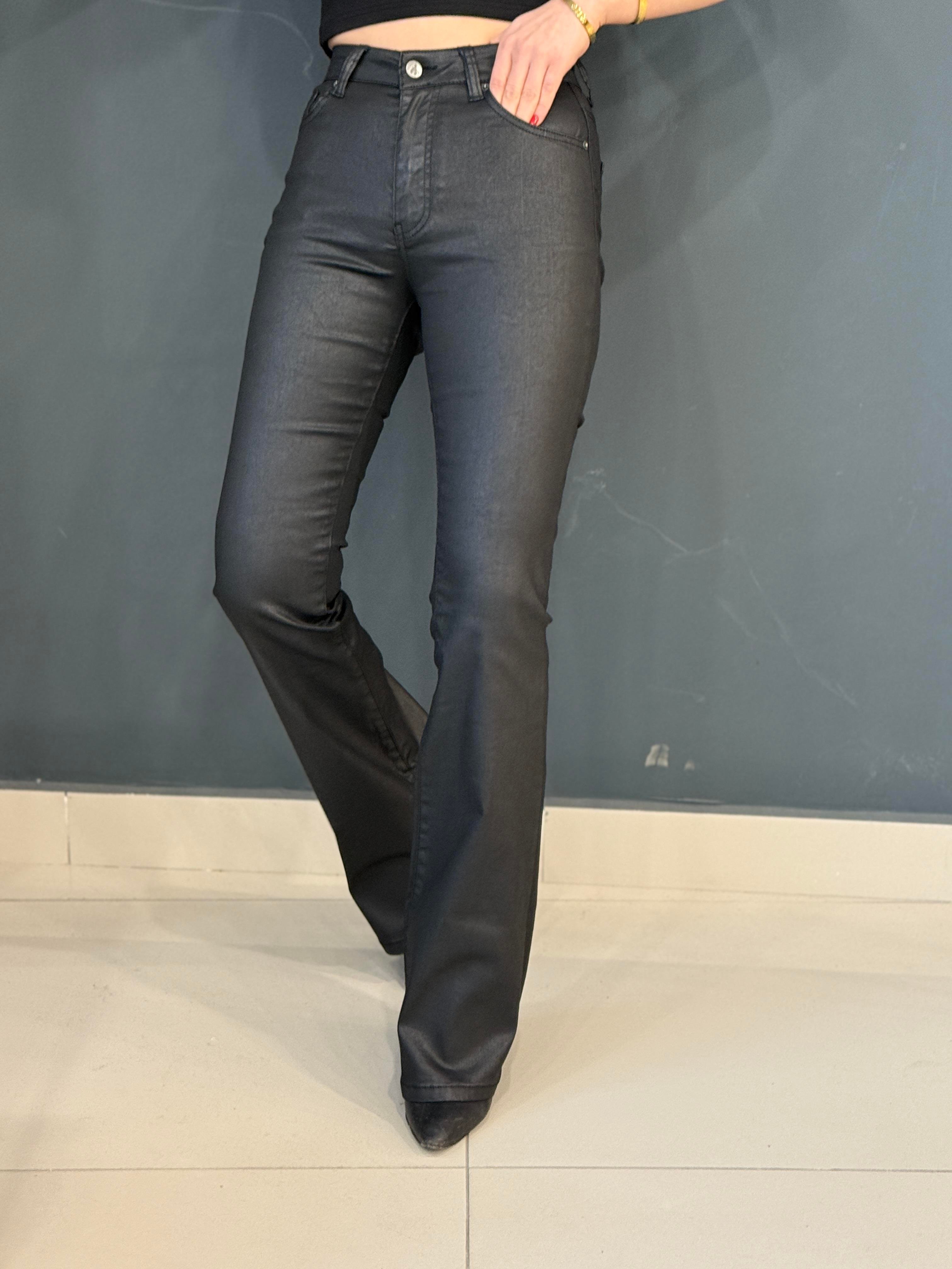 SİYAH MUM KAPLAMA İSPANYOL PAÇA TOPARLAYICI PANTOLON 