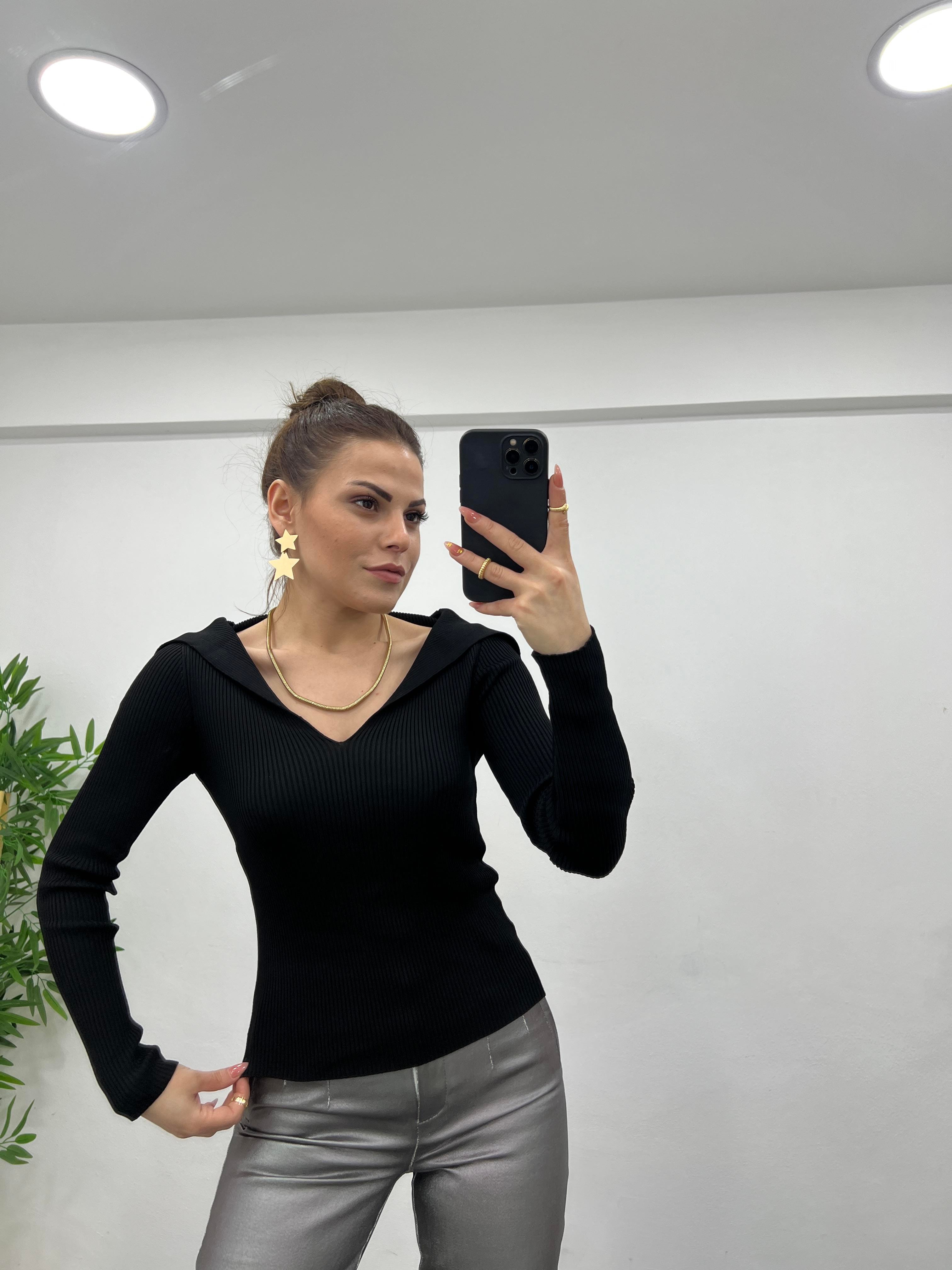 SİYAH ŞAL YAKA PAMUK TRİKO