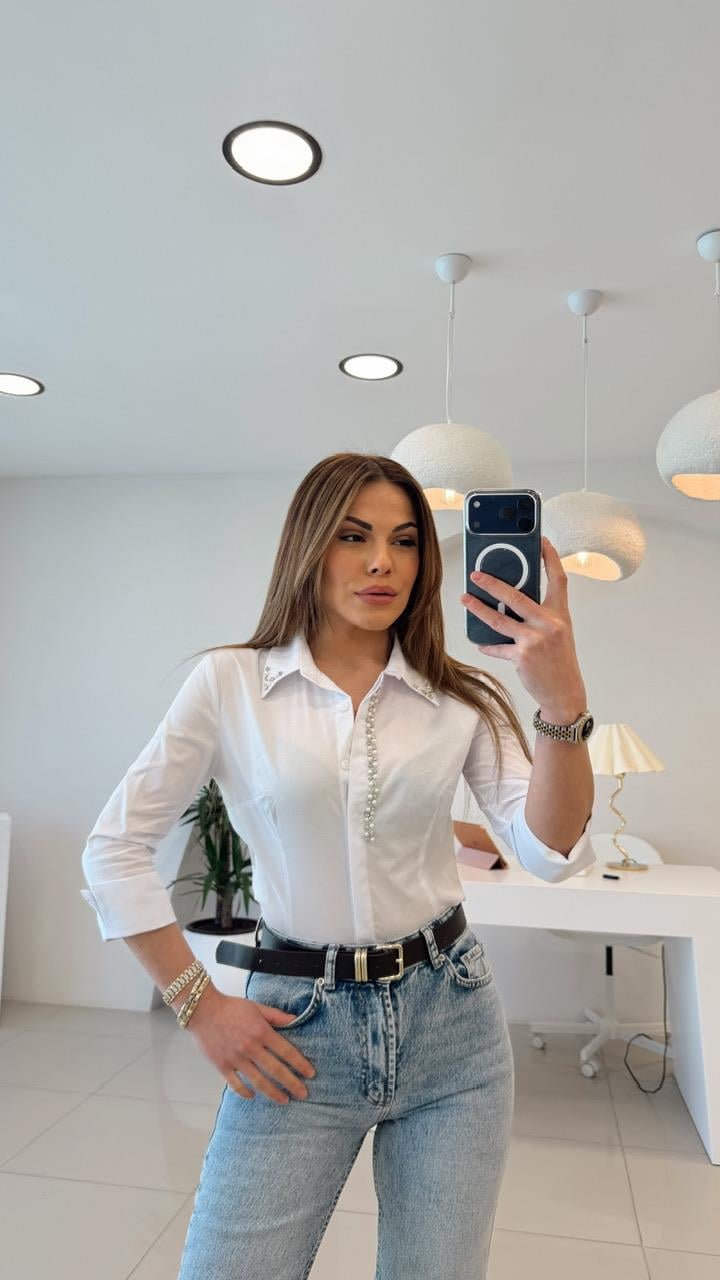SLİM FİT TAŞLI GÖMLEK BEYAZ