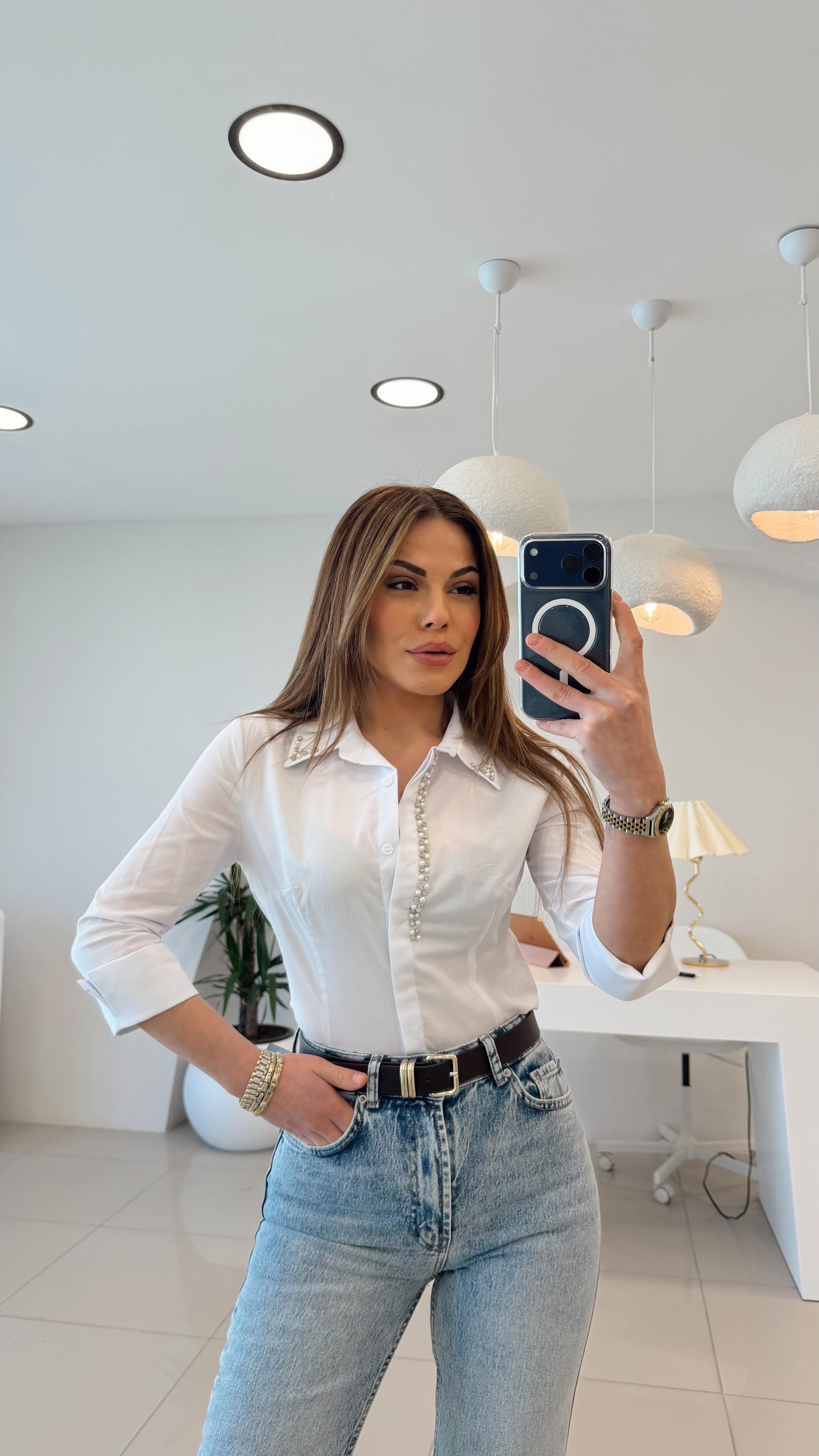 SLİM FİT TAŞLI GÖMLEK BEYAZ