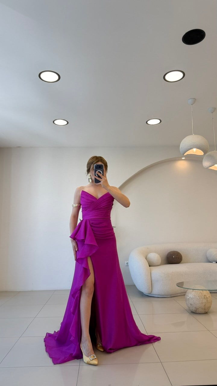 Straplez Arka Bağlamalı Drapeli Elbise Pembe