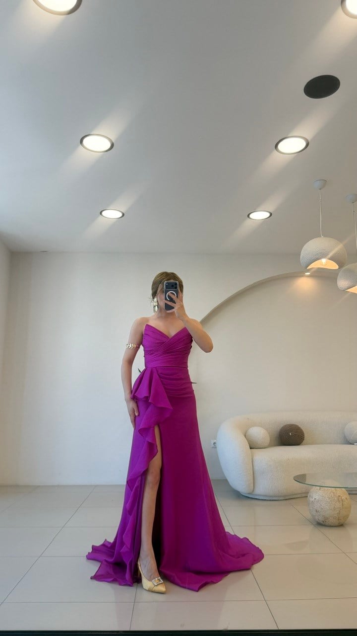 Straplez Arka Bağlamalı Drapeli Elbise Pembe