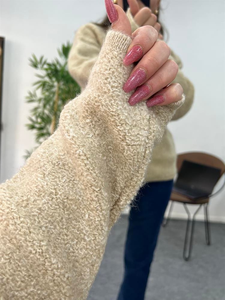 TAŞ RENGİ GOLD DÜĞMELİ YUMOŞ HIRKA